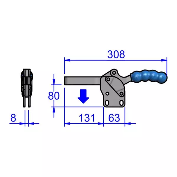 sandfield-mh-series-horizontal-action-toggle-clamp-template-mount-heavy-gauge-steel-adjustable-131-mm-bar-length-mh12-u