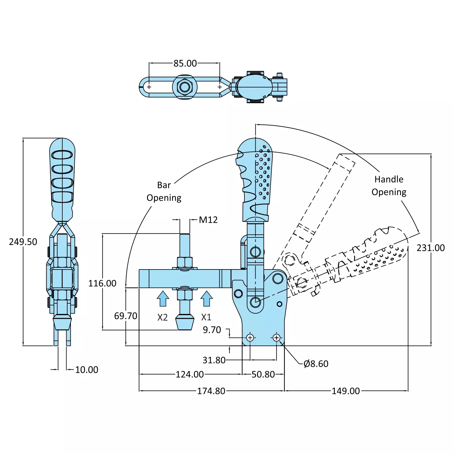 STEEL-SMITH Vertical Hold Down Action Toggle Clamp Straight Base 4.4kN, VTC-247-UB