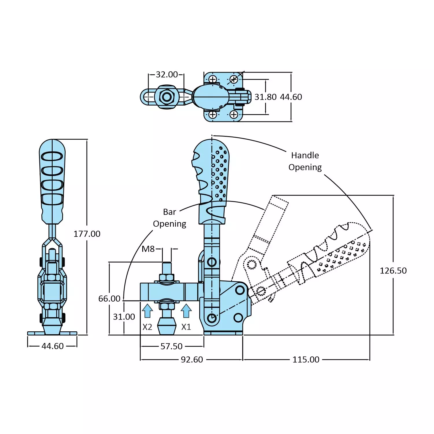 STEEL-SMITH Vertical Hold Down Action Toggle Clamp Flanged Base 1.7 kN, VTC-207-U-SS