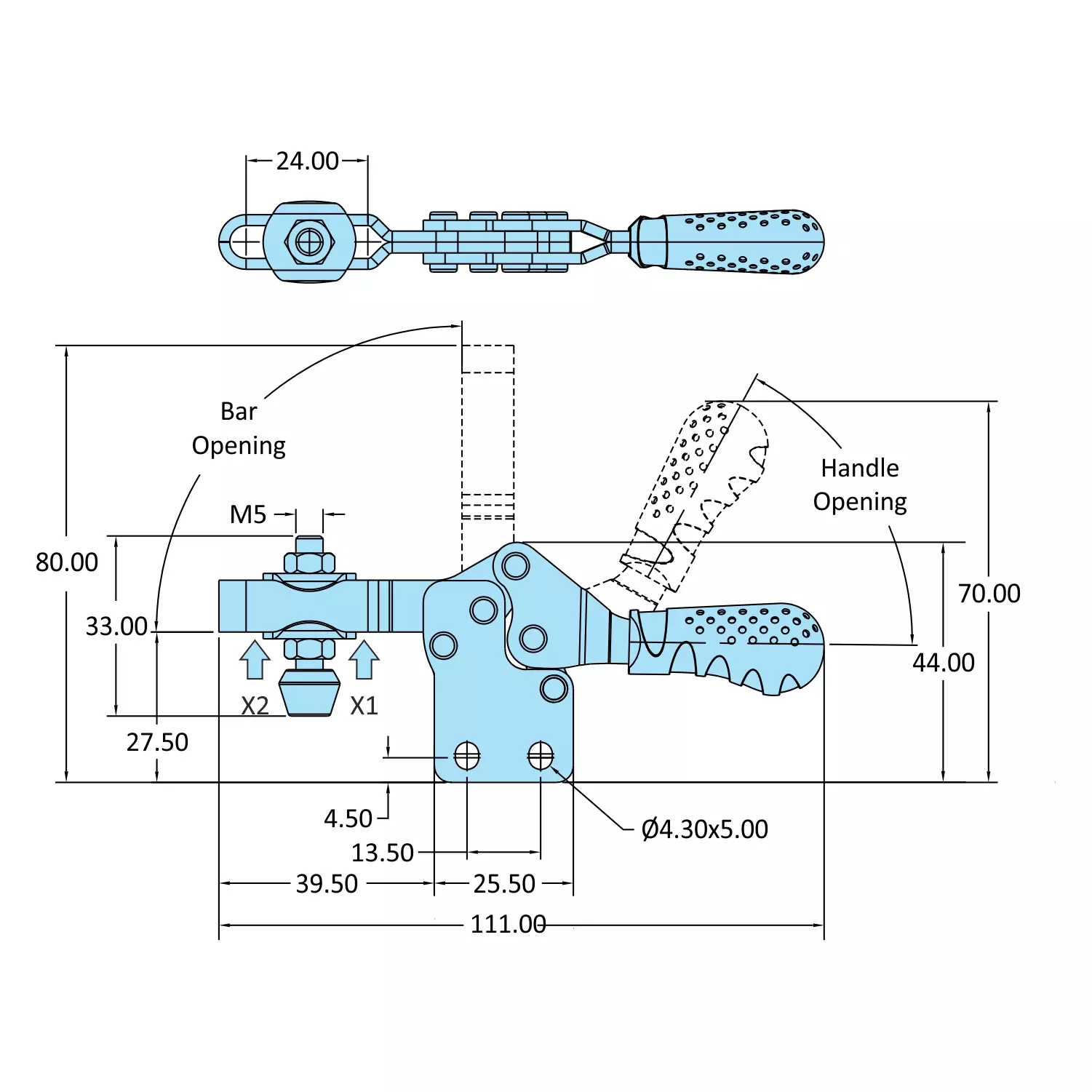 STEEL-SMITH Horizontal Hold Down Action Straight Base 0.7kN, H-213-UB