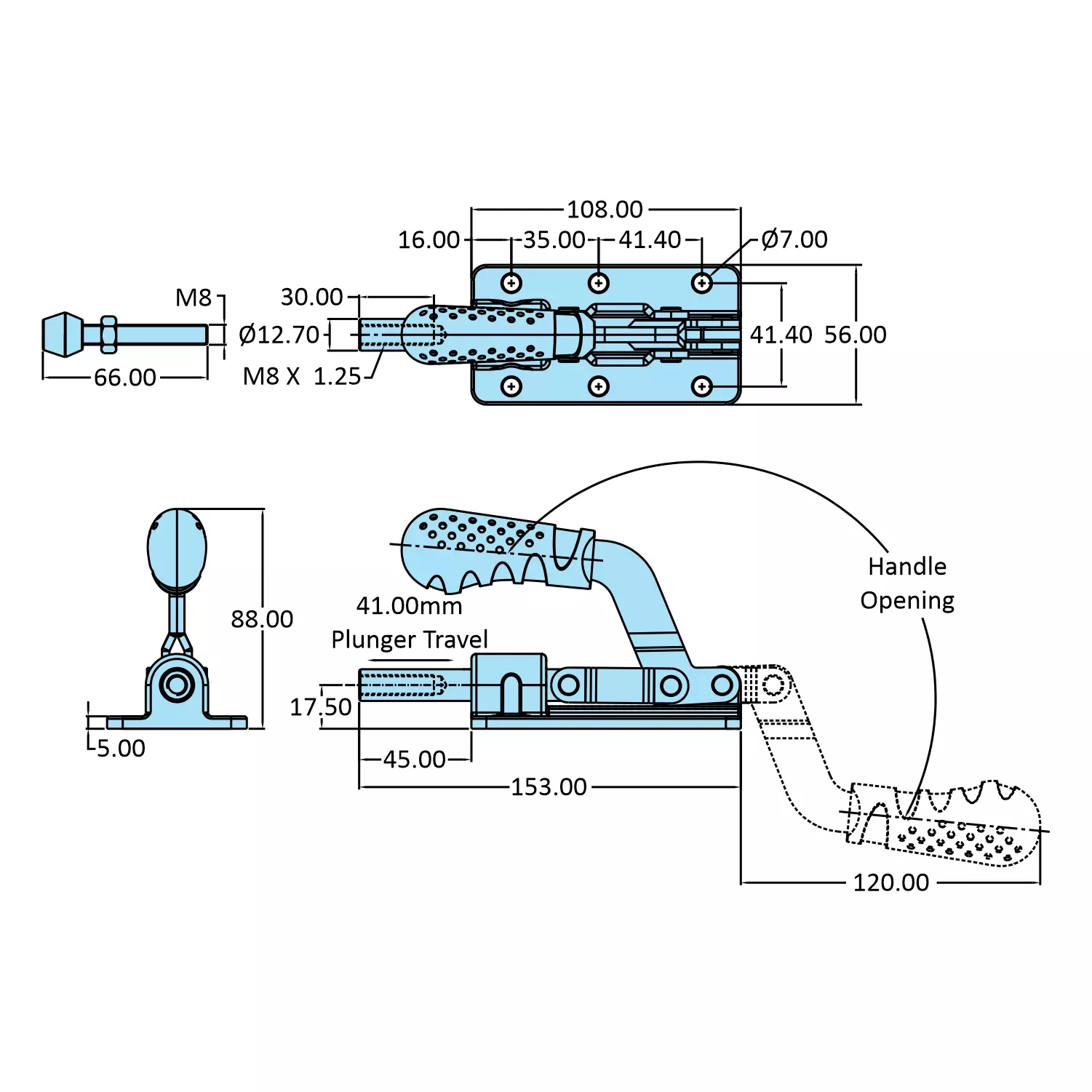 STEEL-SMITH Action Toggle Clamp Flange Base 5.90 kN, HTC-607-LH