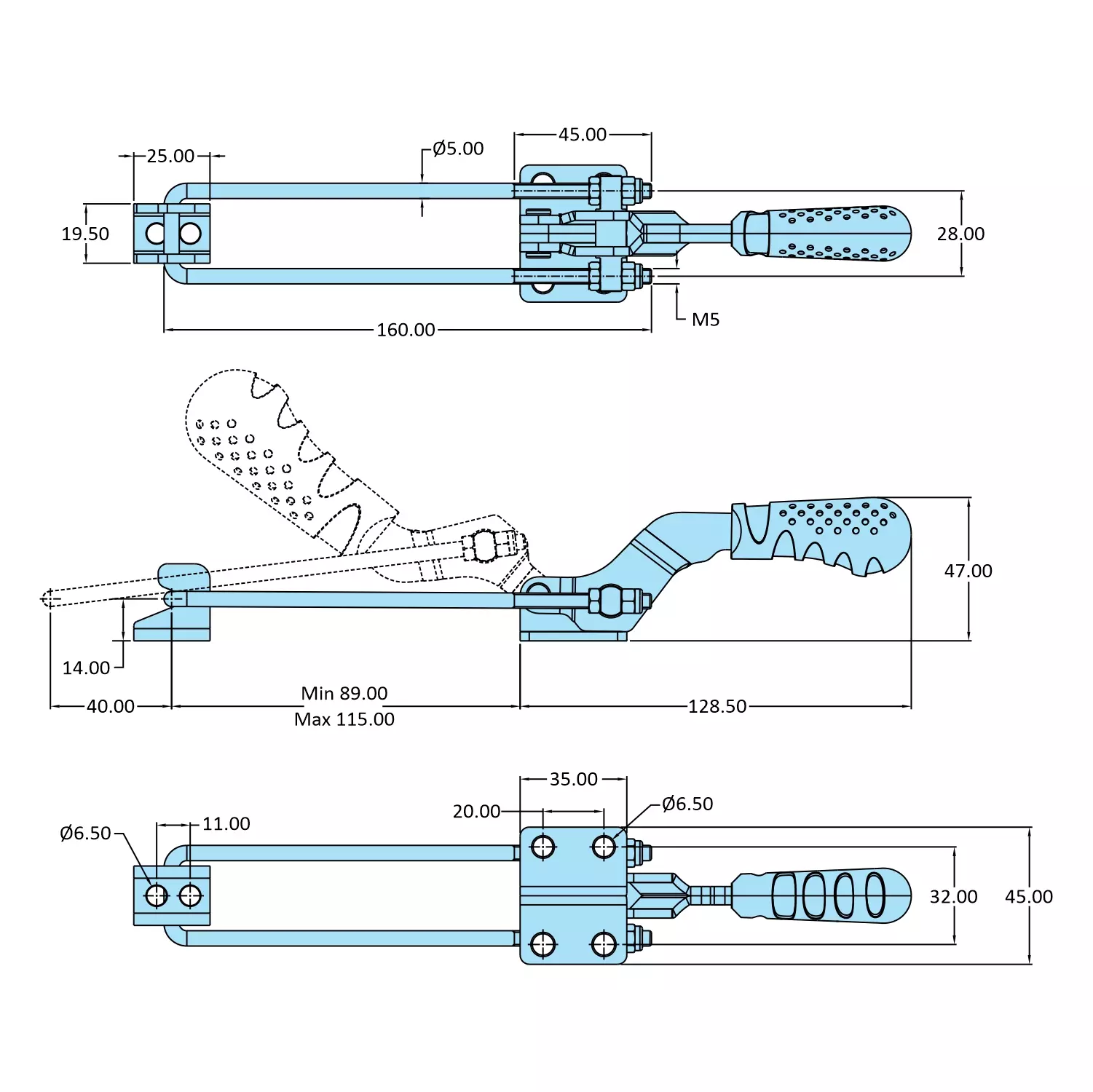 STEEL-SMITH Pull Action Clamp Flanged Base 2 kN, PAH-1515-M50-SS