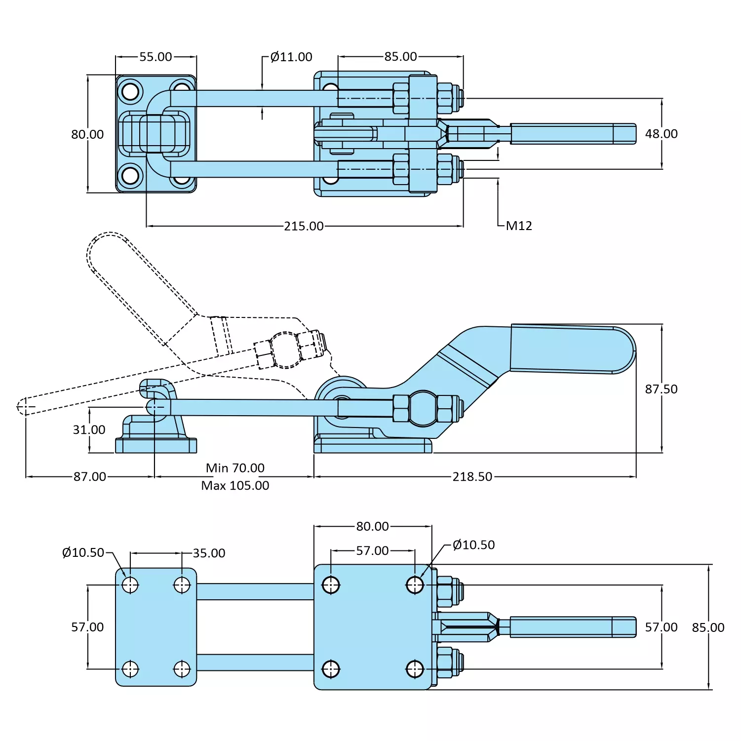 STEEL-SMITH Pull Action Clamp Flanged Base 29.4 kN, PAH-3062-M50-SS