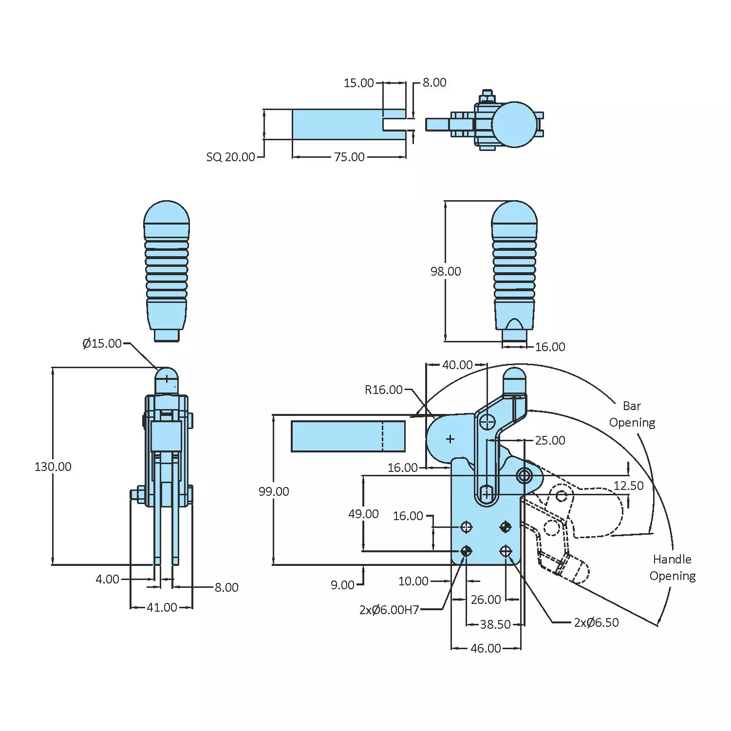 STEEL-SMITH Action Toggle Clamp Straight Base 4.9kN, HV-BII-200-BS