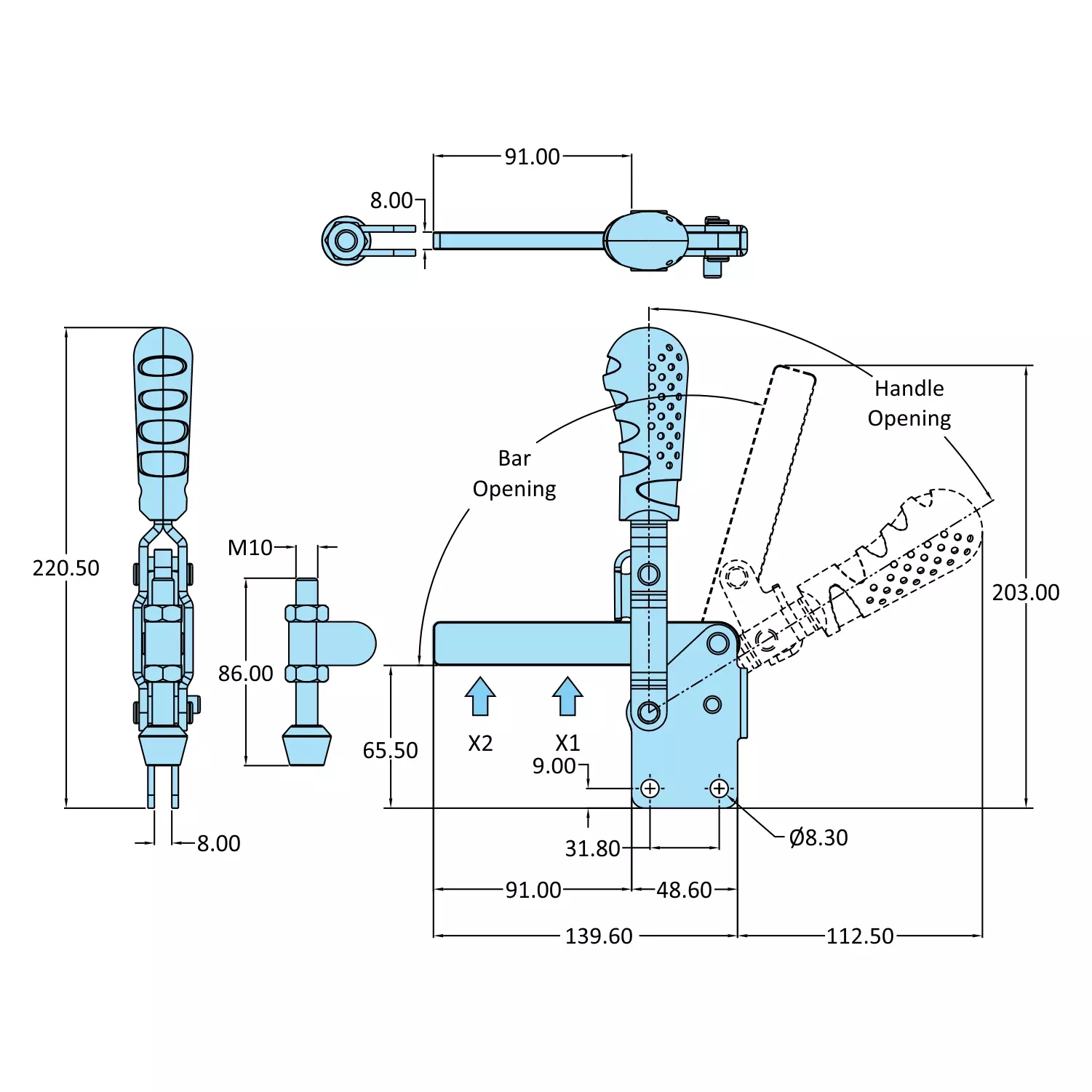 STEEL-SMITH Vertical Hold Down Action Toggle Clamp Straight Base 3.4kN, VTC-210-SB