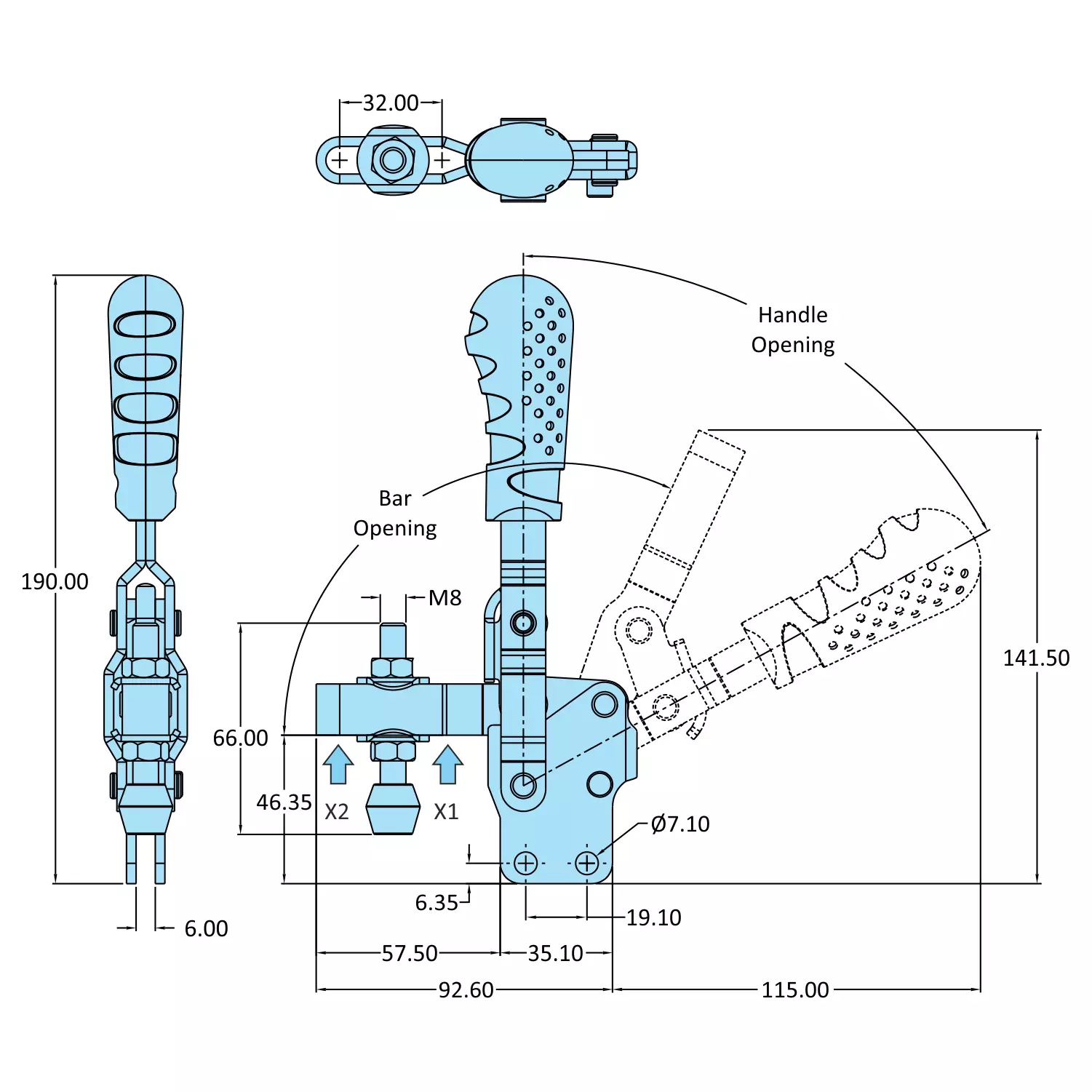 STEEL-SMITH Vertical Hold Down Action Toggle Clamp Straight Base 1.7 kN, VTC-207-UB-SS