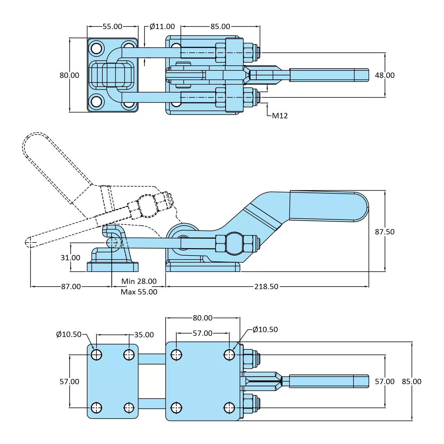 STEEL-SMITH Pull Action Clamp Flanged Base 29.4 kN, PAH-3062
