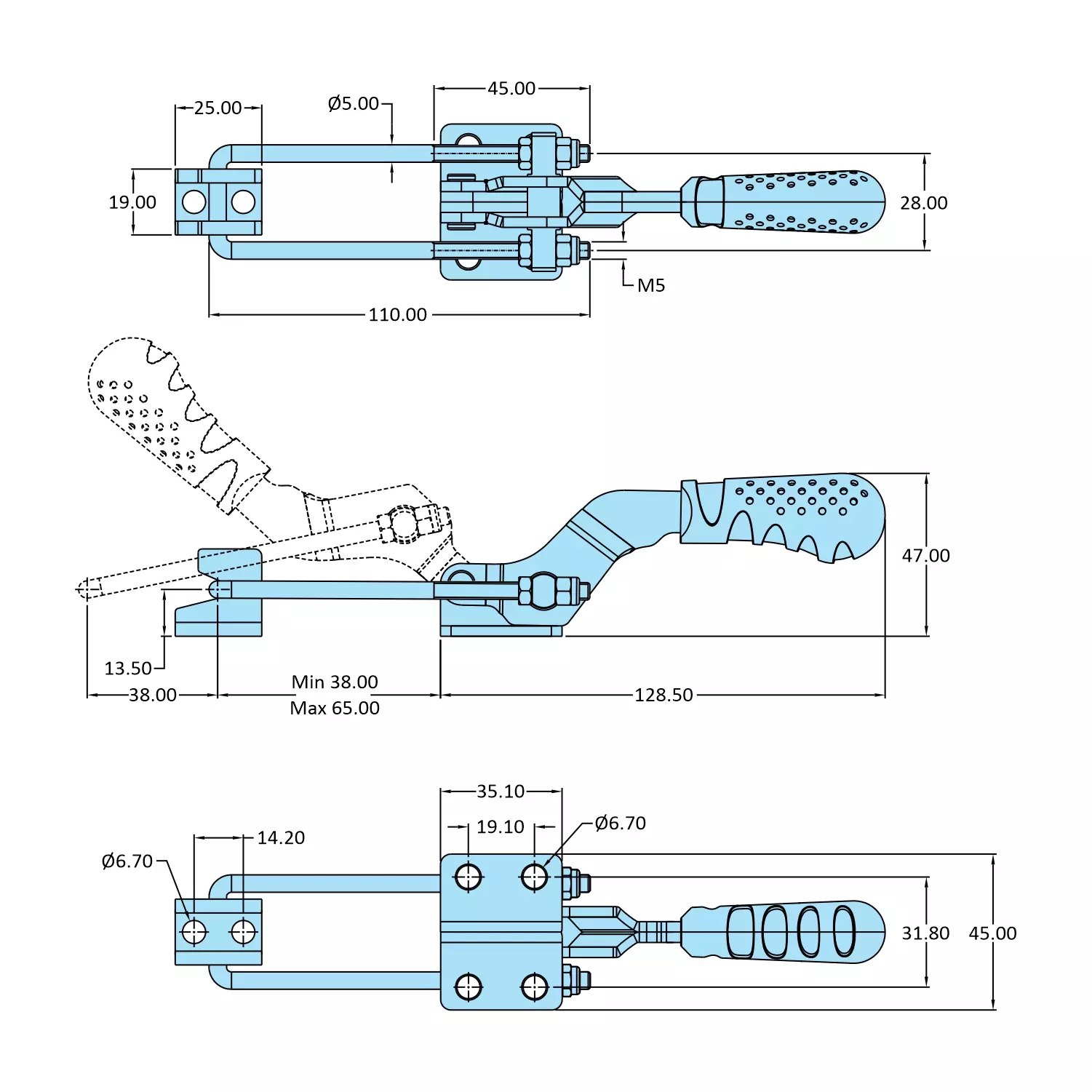 STEEL-SMITH Pull Action Clamp Flanged Base 2.5 kN, PAH-331-M25