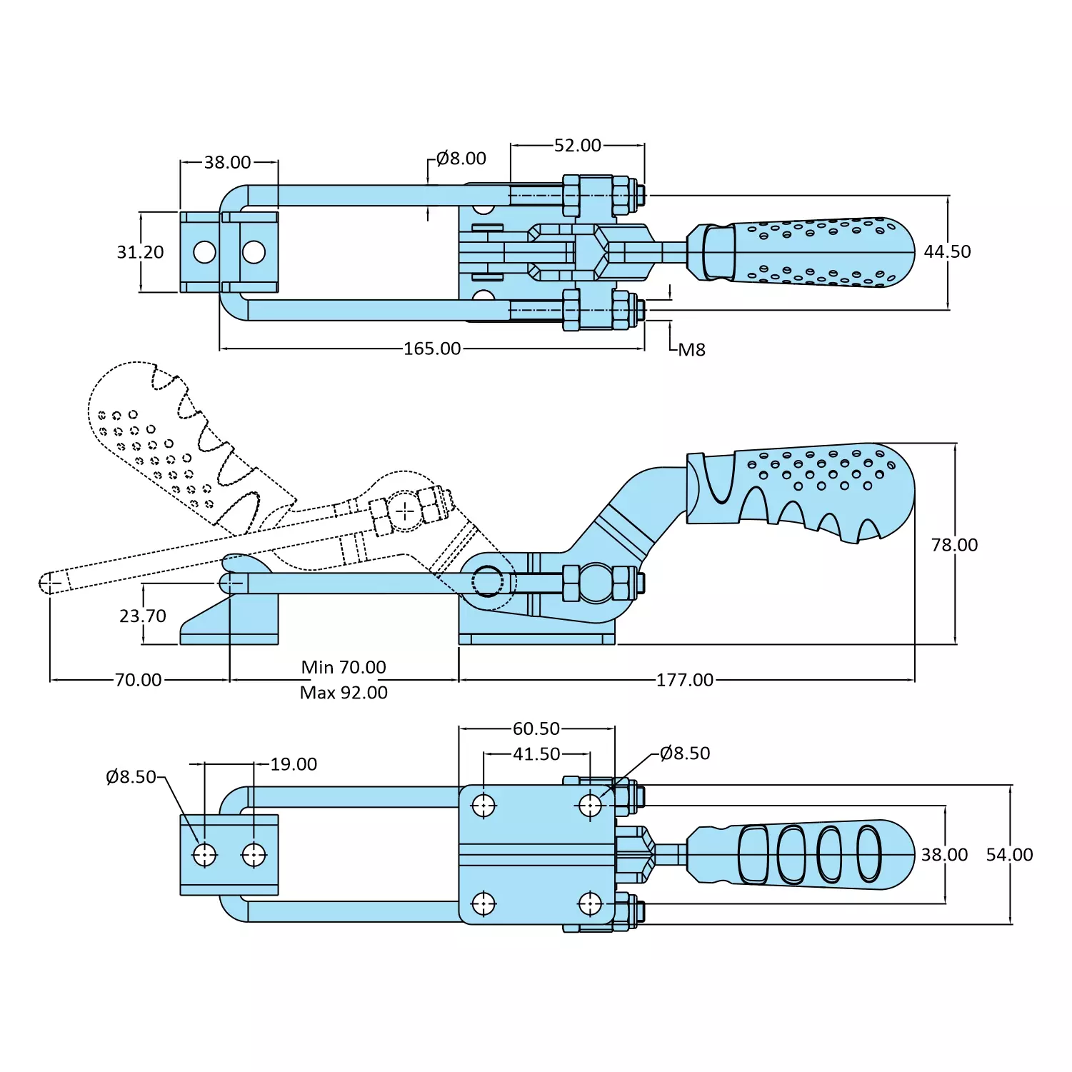 STEEL-SMITH Pull Action Clamp Flanged Base 8.8 kN, PAH-341-M50