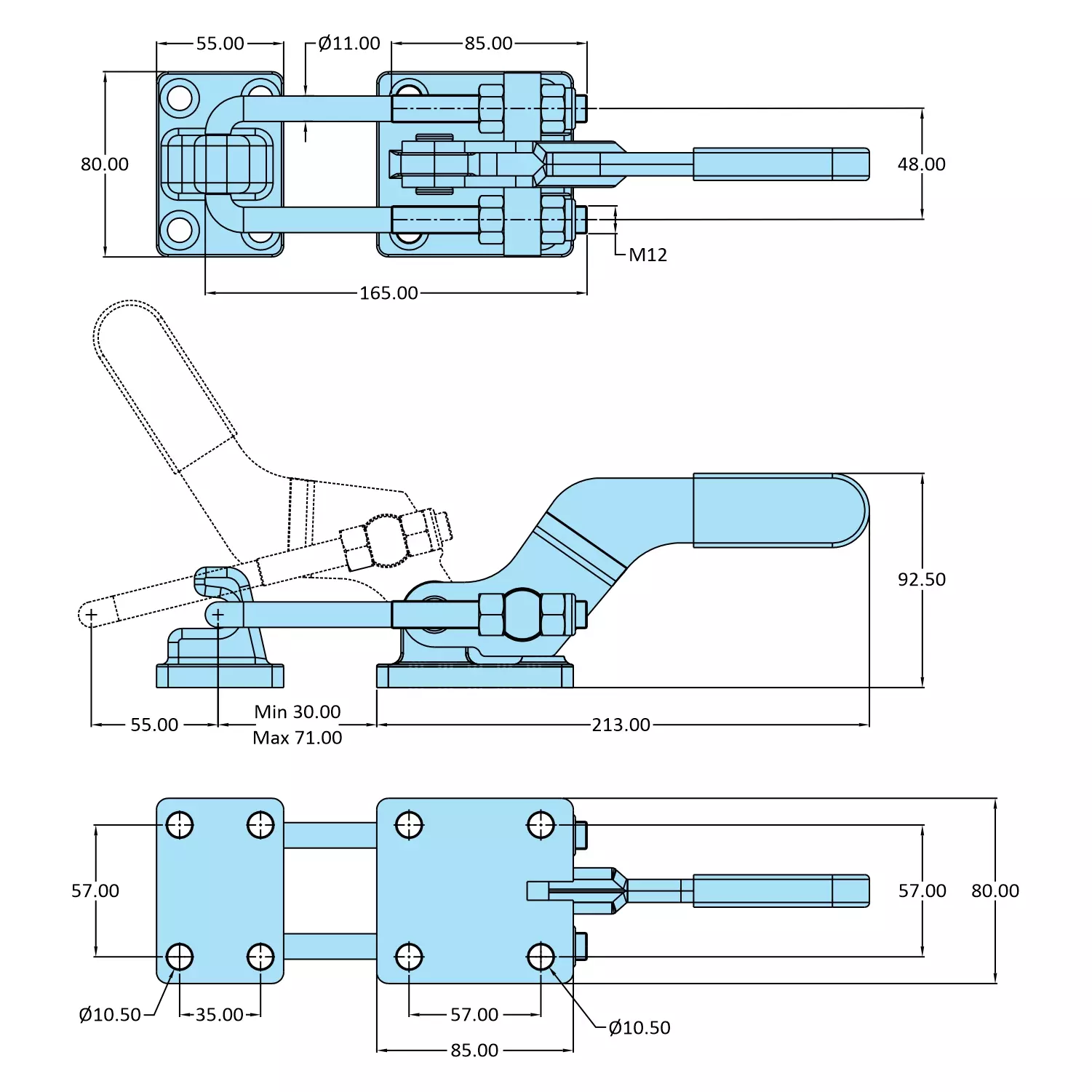 STEEL-SMITH Pull Action Clamp Flanged Base 17.60 kN, PAH-375