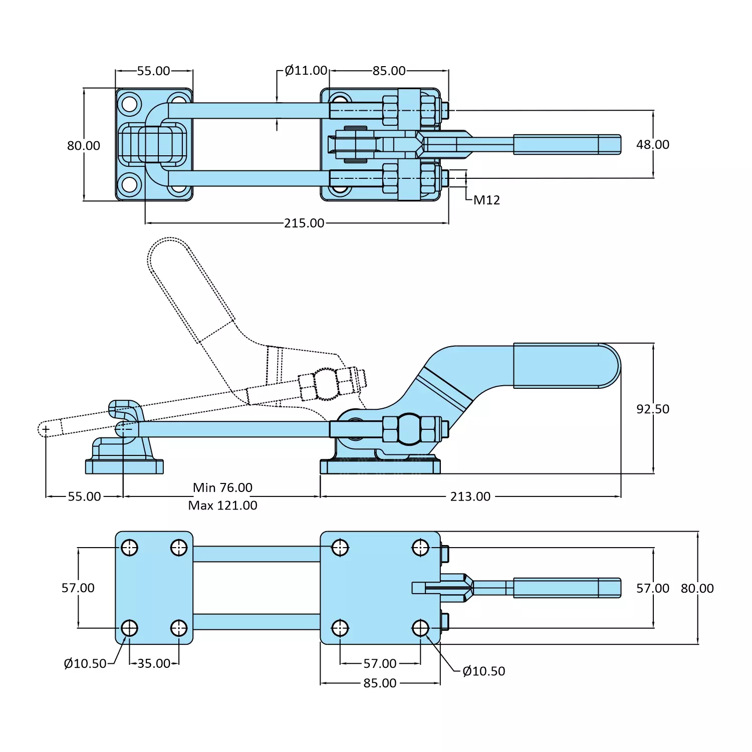 STEEL-SMITH Pull Action Clamp Flanged Base 17.60 kN, PAH-375-M50