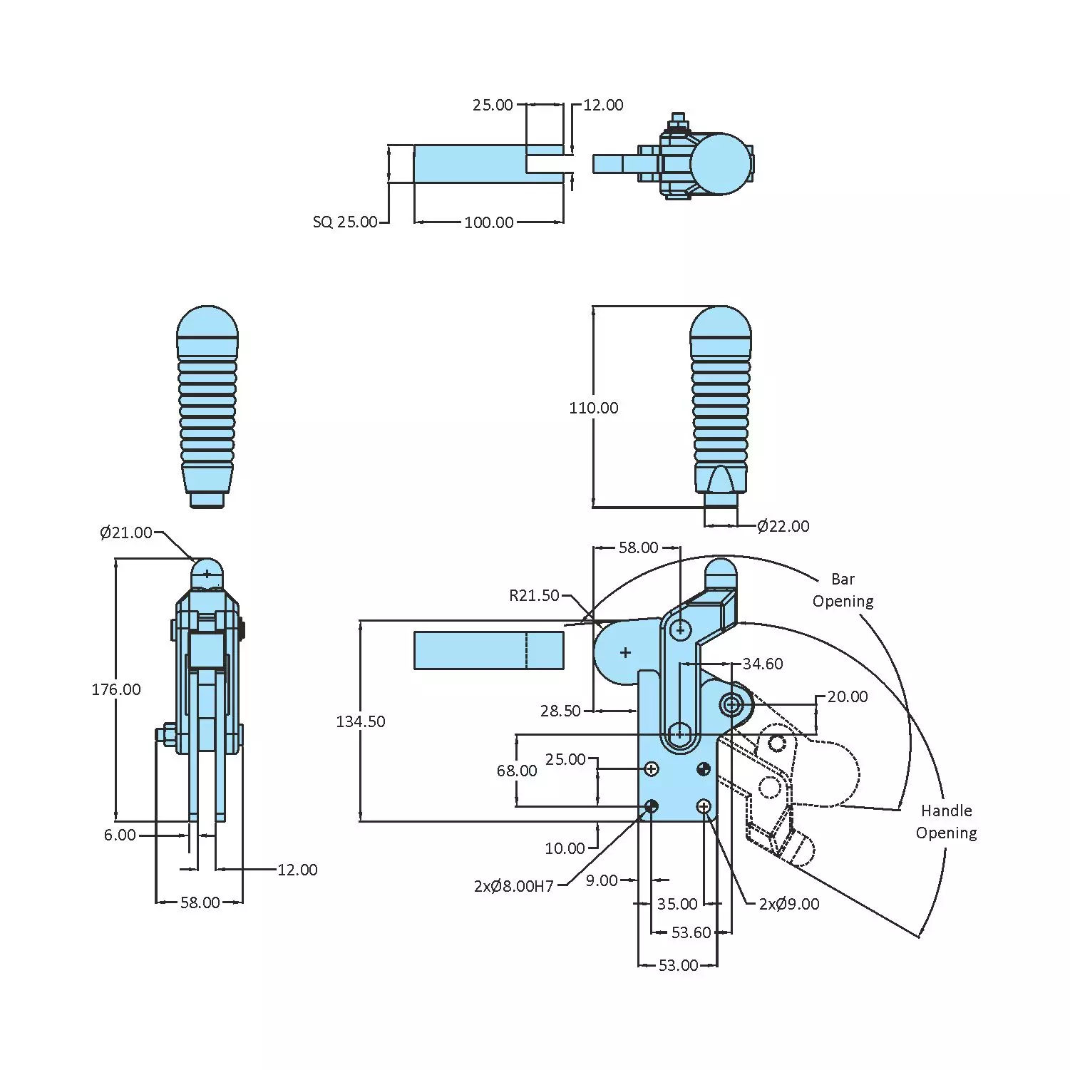 STEEL-SMITH Action Toggle Clamp Straight Base 11.8kN, HV-BII-500-BS