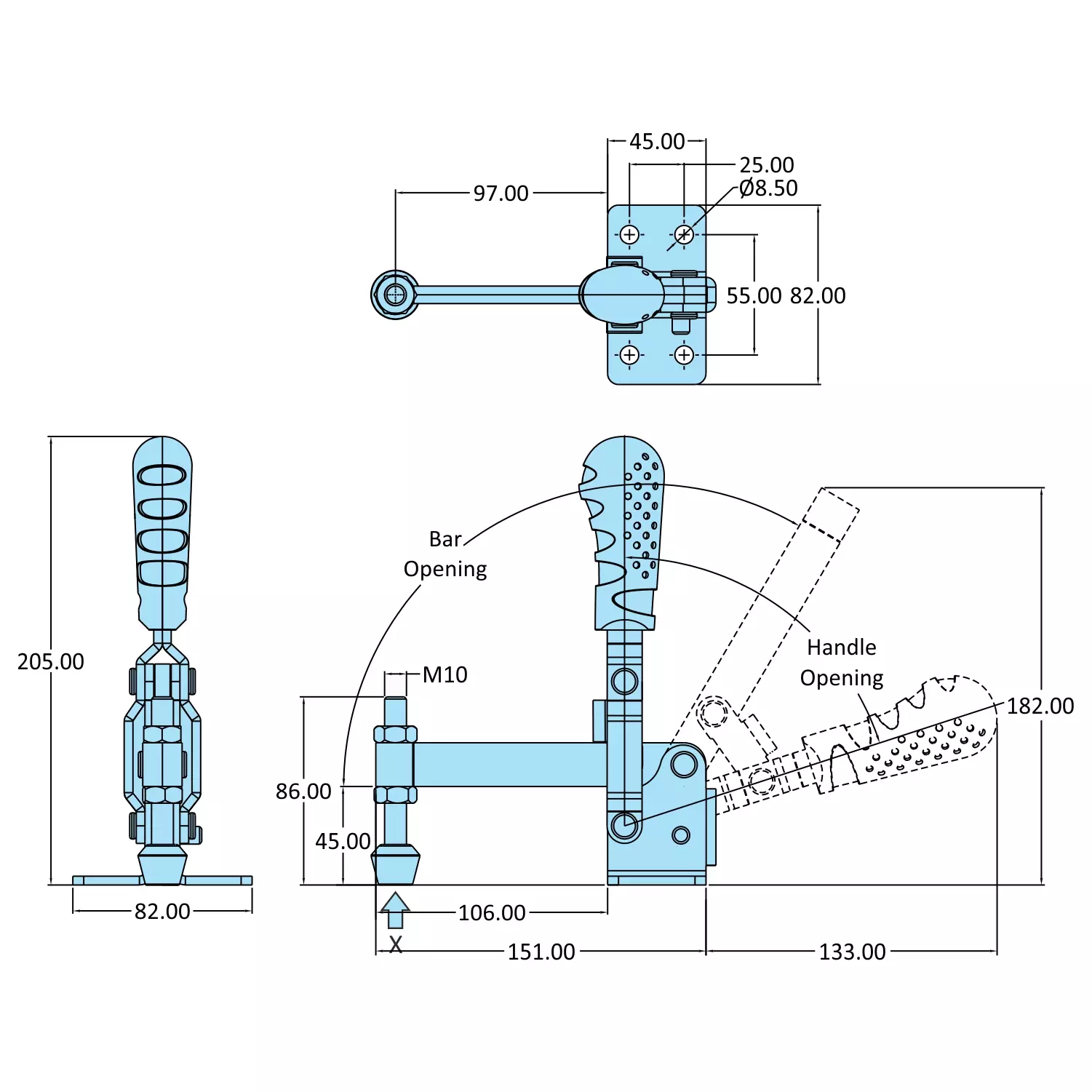 STEEL-SMITH Vertical Hold Down Action Medium Duty Clamps Flanged Base 3.9kN, VTC-4595-SF