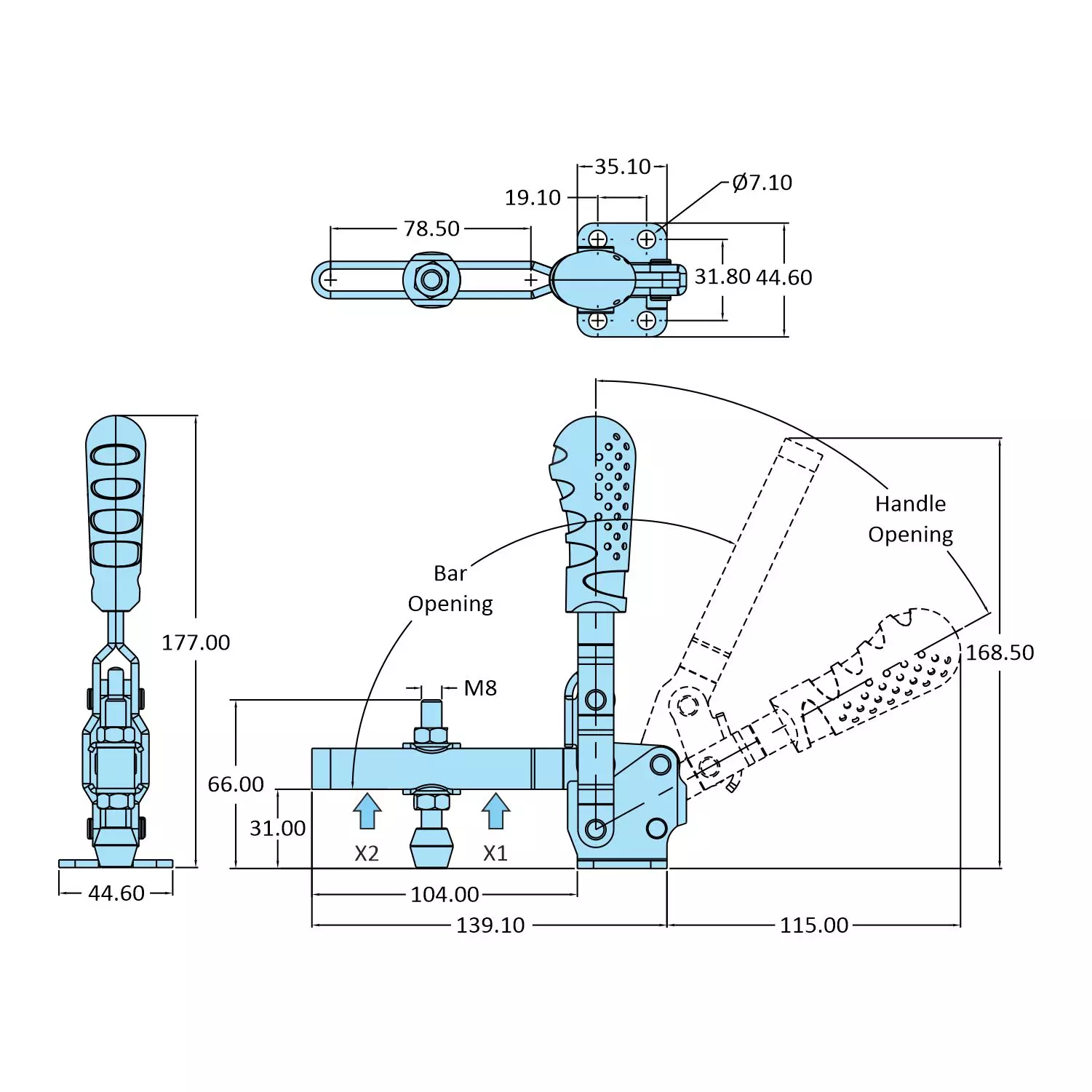 STEEL-SMITH Vertical Hold Down Action Toggle Clamp Flanged Base 1.7 kN, VTC-207-UL