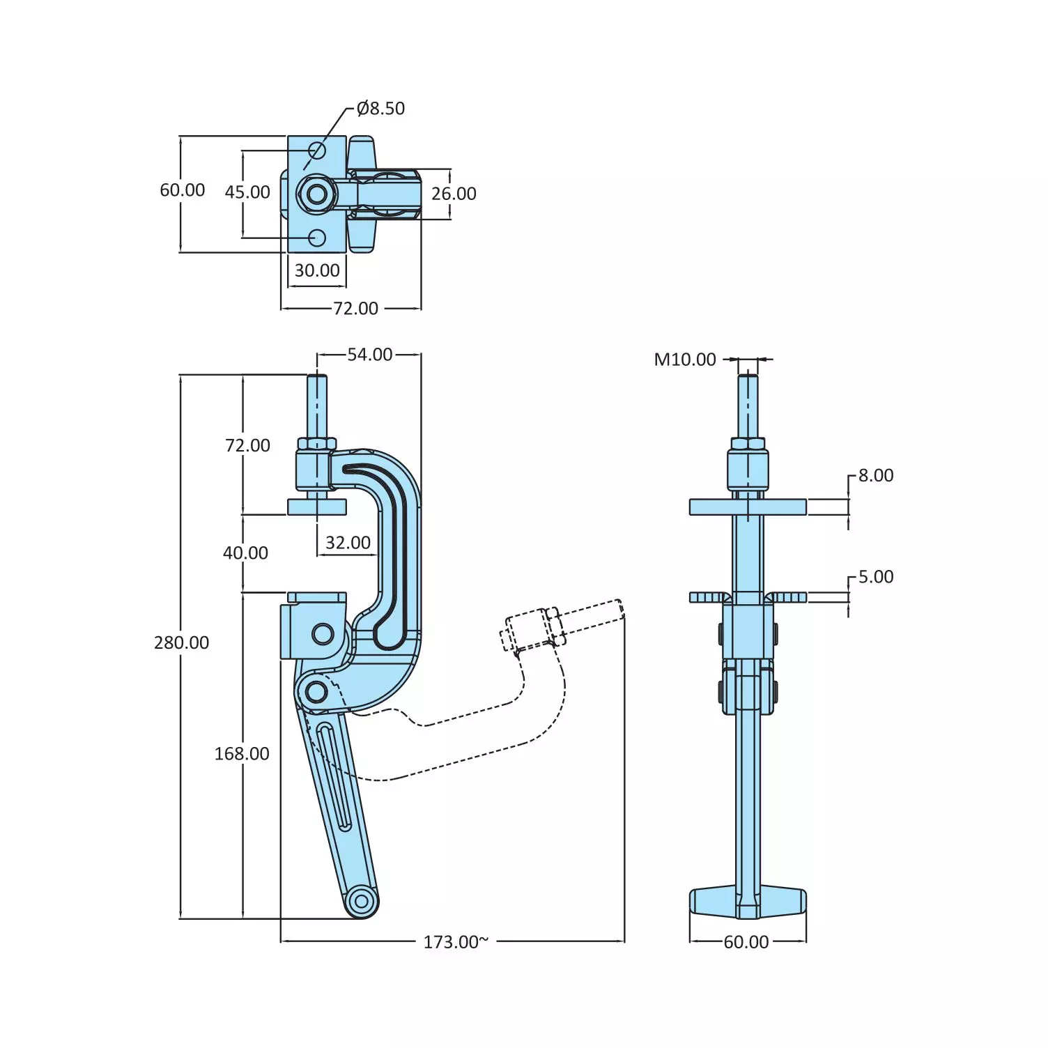 STEEL-SMITH Heavy Duty Pull Back Clamps Flanged Base 15kN, PB-4032-SF