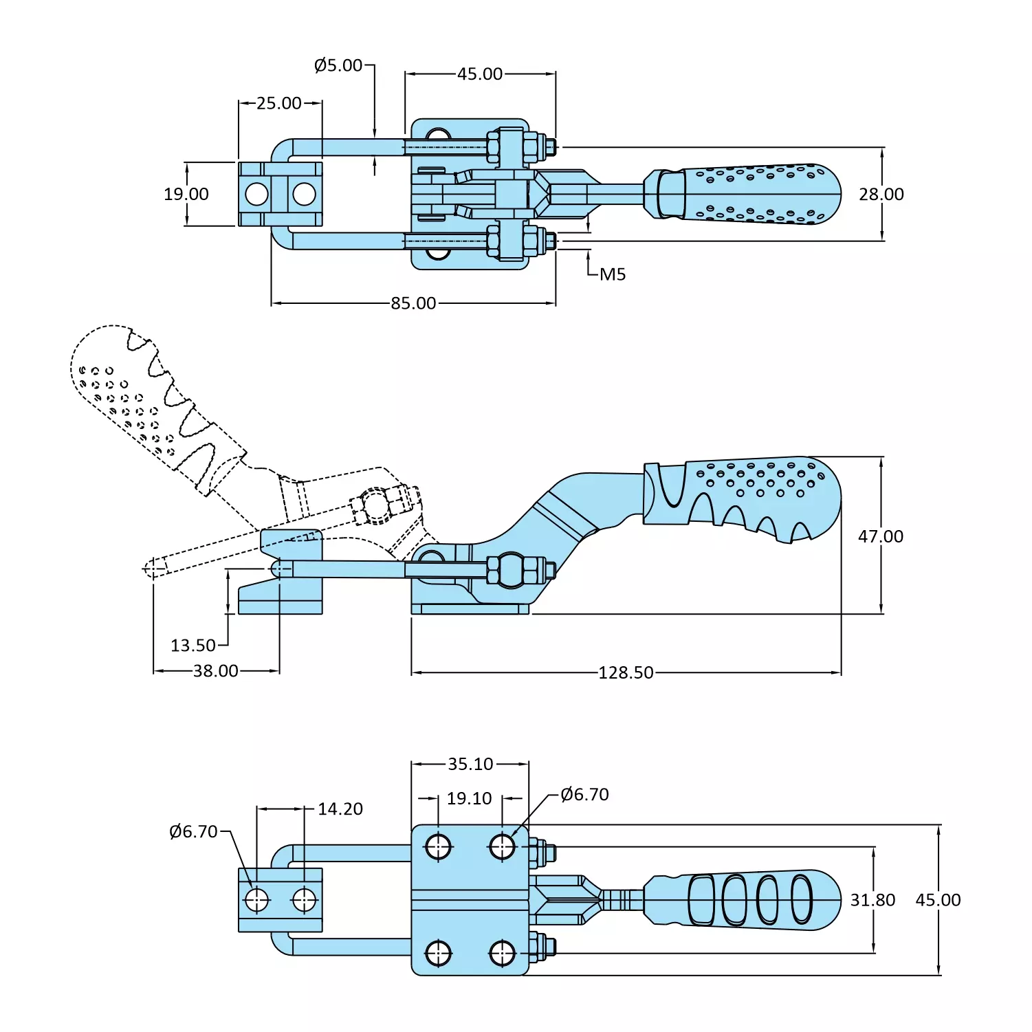 STEEL-SMITH Pull Action Clamp Flanged Base 2.5 kN, PAH-331-SS