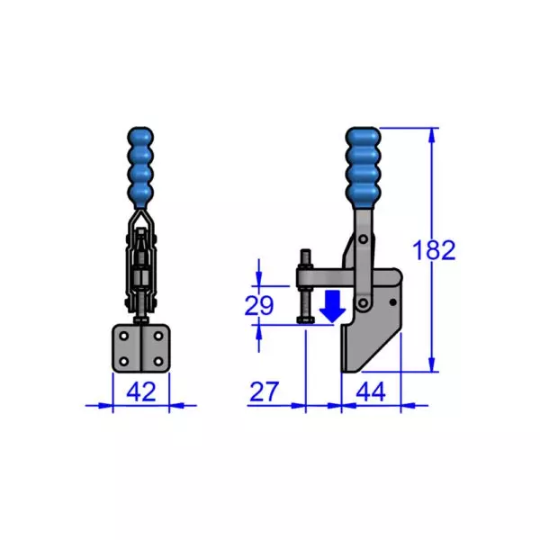 sandfield-mg-series-vertical-action-hold-down-toggle-clamp-front-mount-mild-steel-fixed-27-mm-bar-length-mg84-sf