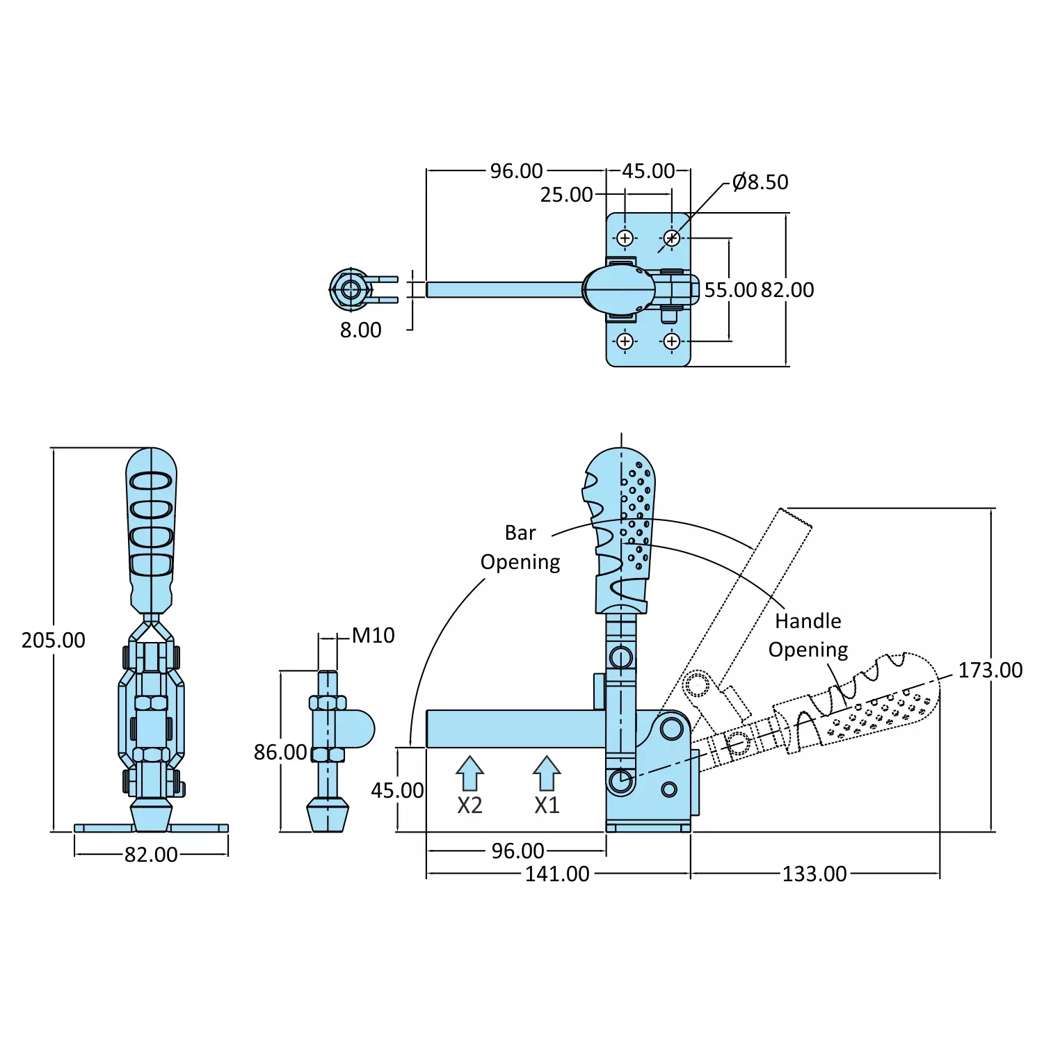 STEEL-SMITH Vertical Hold Down Action Medium Duty Clamps Flanged Base 3.9kN, VTC-4595-SB