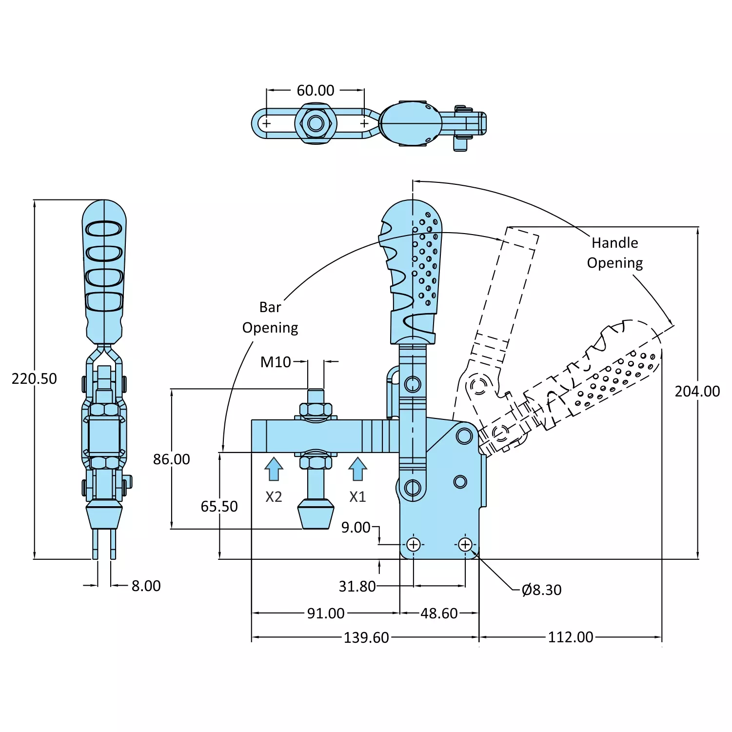 STEEL-SMITH Vertical Hold Down Action Toggle Clamp Straight Base 2.7kN, VTC-210-UB-SS