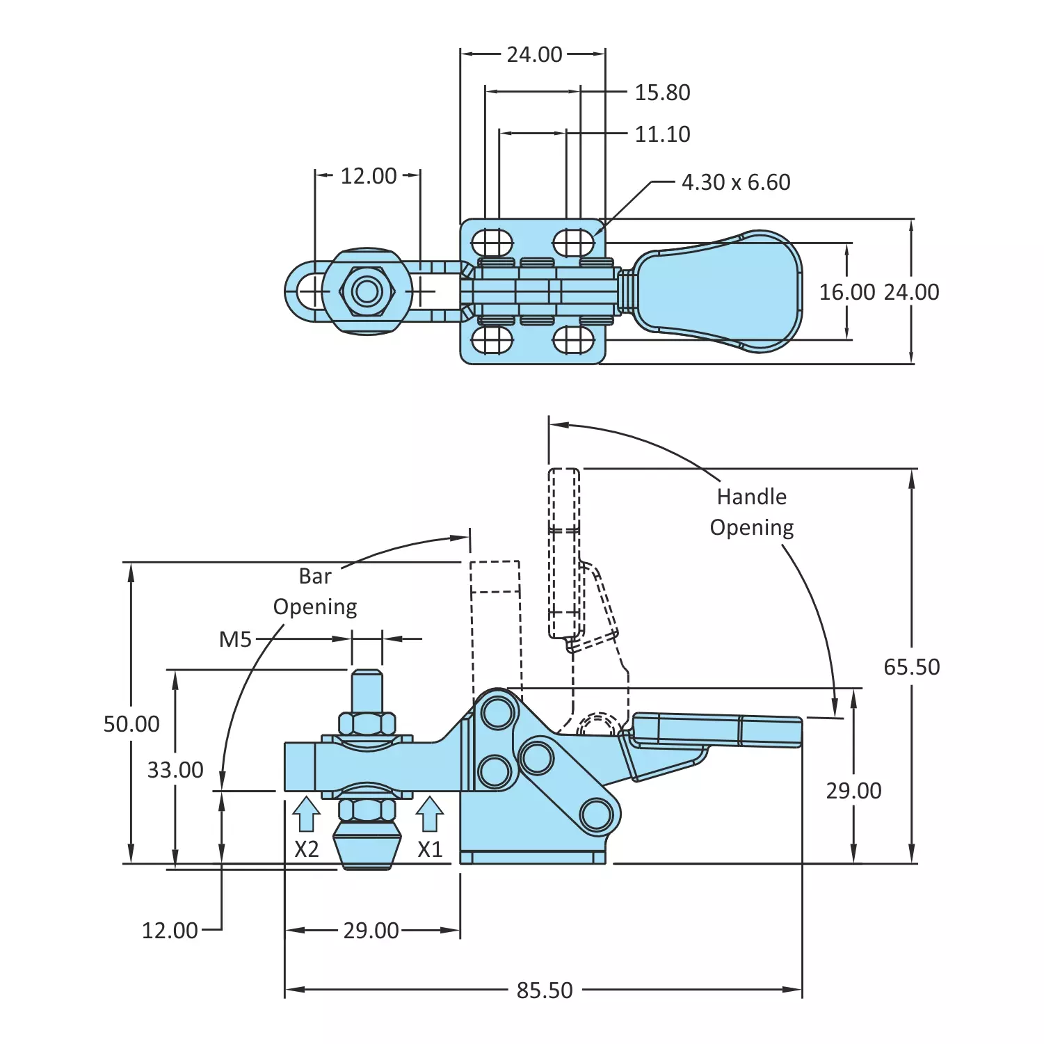 STEEL-SMITH Horizontal Hold Down Action Flanged Base 0.5kN, H-206-U