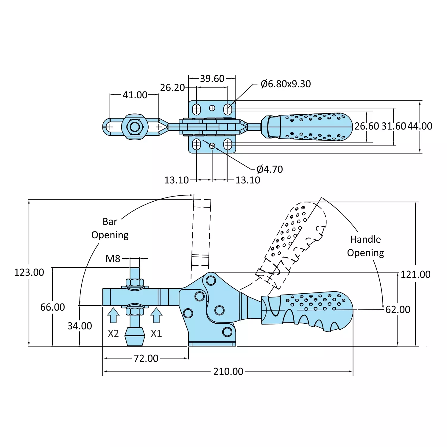 STEEL-SMITH Horizontal Hold Down Action Flanged Base 2.2kN, H-227-U