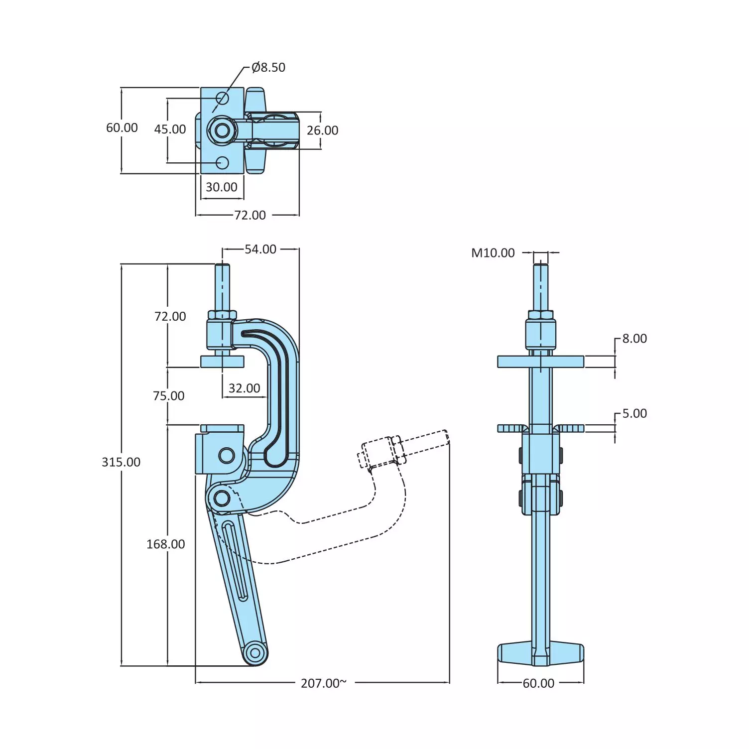 STEEL-SMITH Pull Back Clamps Flanged Base 15kN, PB-7532-SF