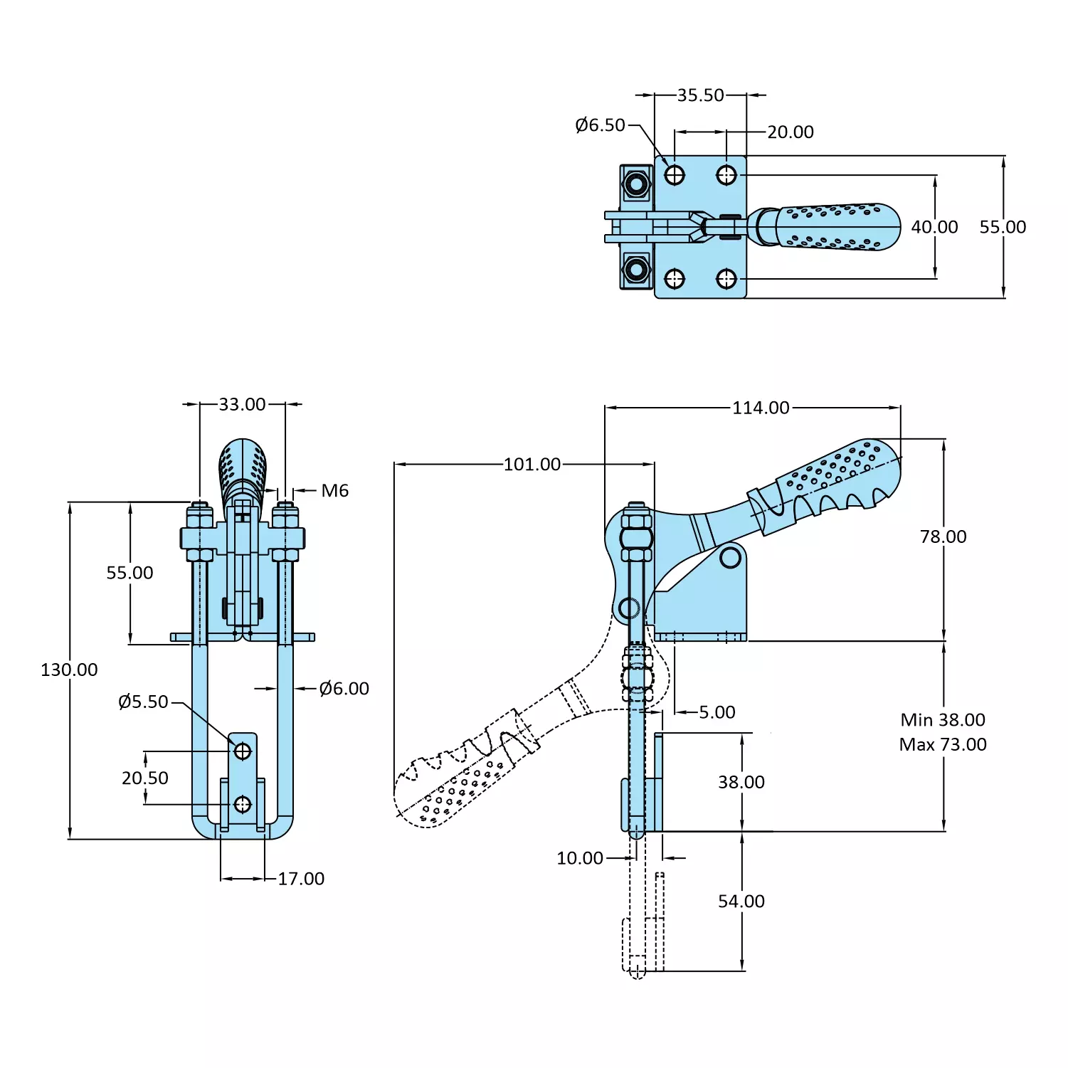 STEEL-SMITH Pull Action Clamp Flanged Base 4.9 kN, PAV-850