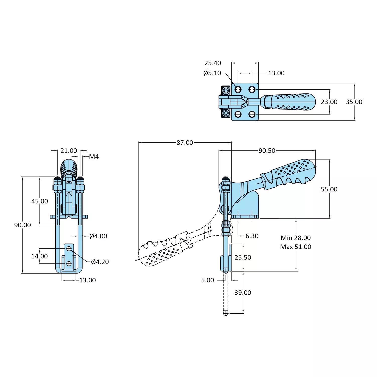 STEEL-SMITH Pull Action Clamp Flanged Base 1 kN, PAV-620-SS