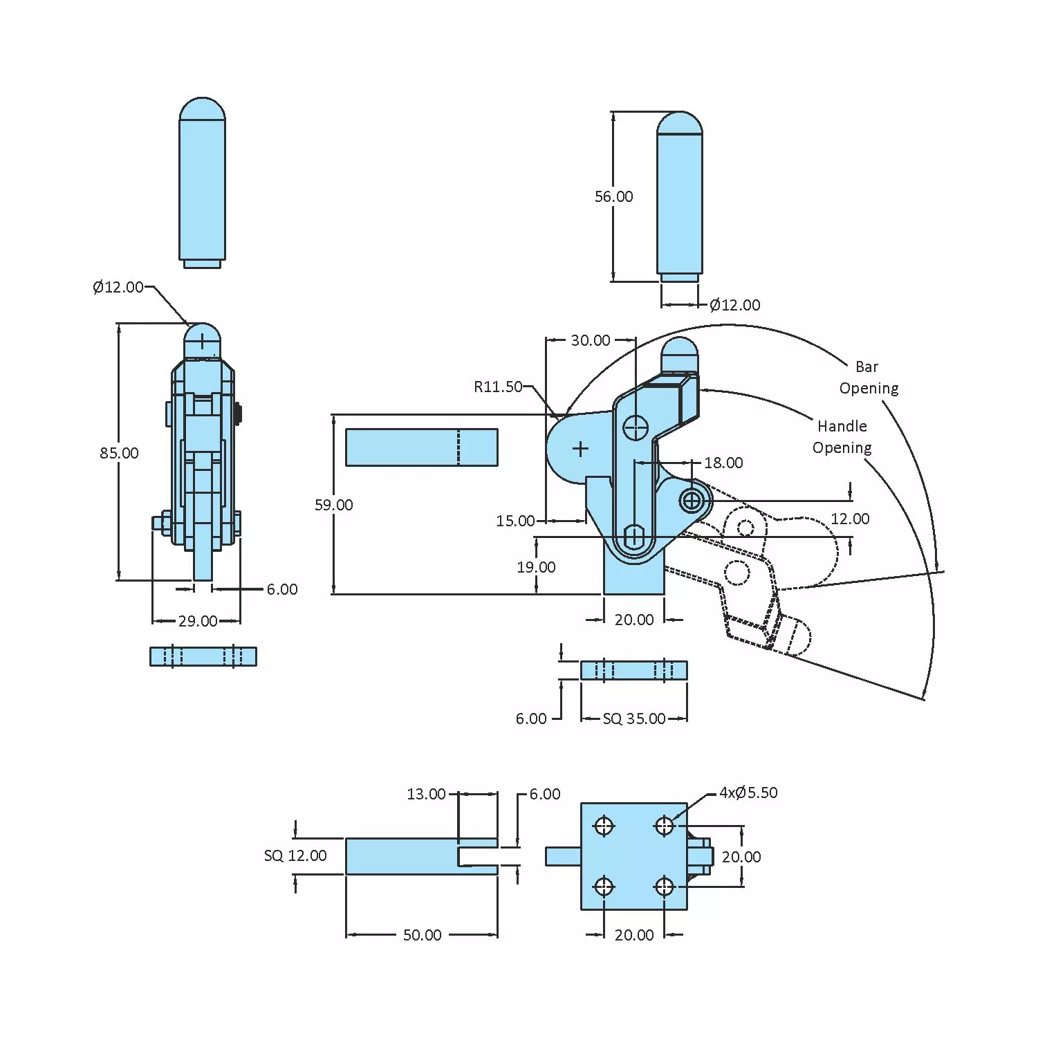 STEEL-SMITH Toggle Clamps Swivel Base 2kN, HV-BII-100