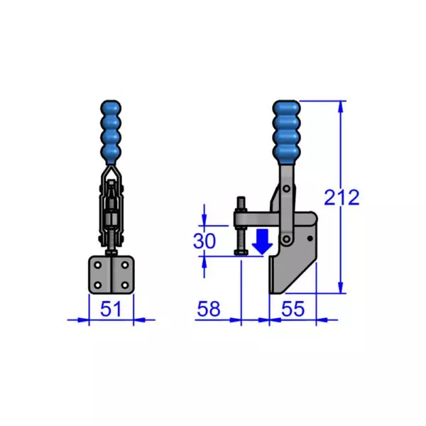 sandfield-mg-series-vertical-action-hold-down-toggle-clamp-front-mount-mild-steel-fixed-58-mm-bar-length-mg86-sf