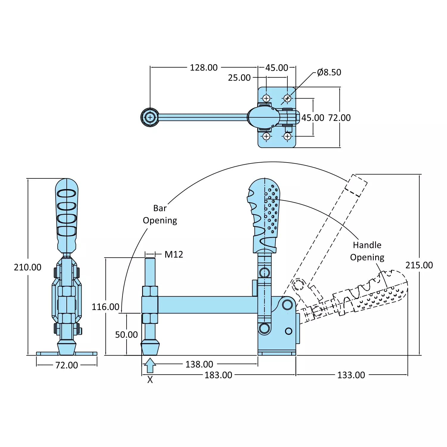 STEEL-SMITH Vertical Hold Down Action Medium Duty Clamps Flanged Base 3.4kN, VTC-50125-SF