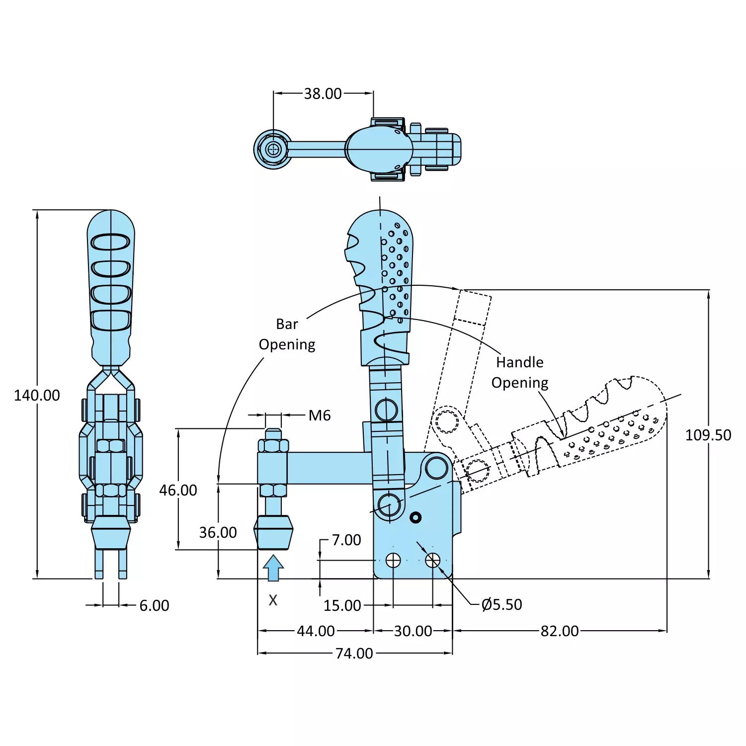 STEEL-SMITH Vertical Hold Down Action Medium Duty Clamps Straight Base 5.9 kN, VTC-2535-SF-BS