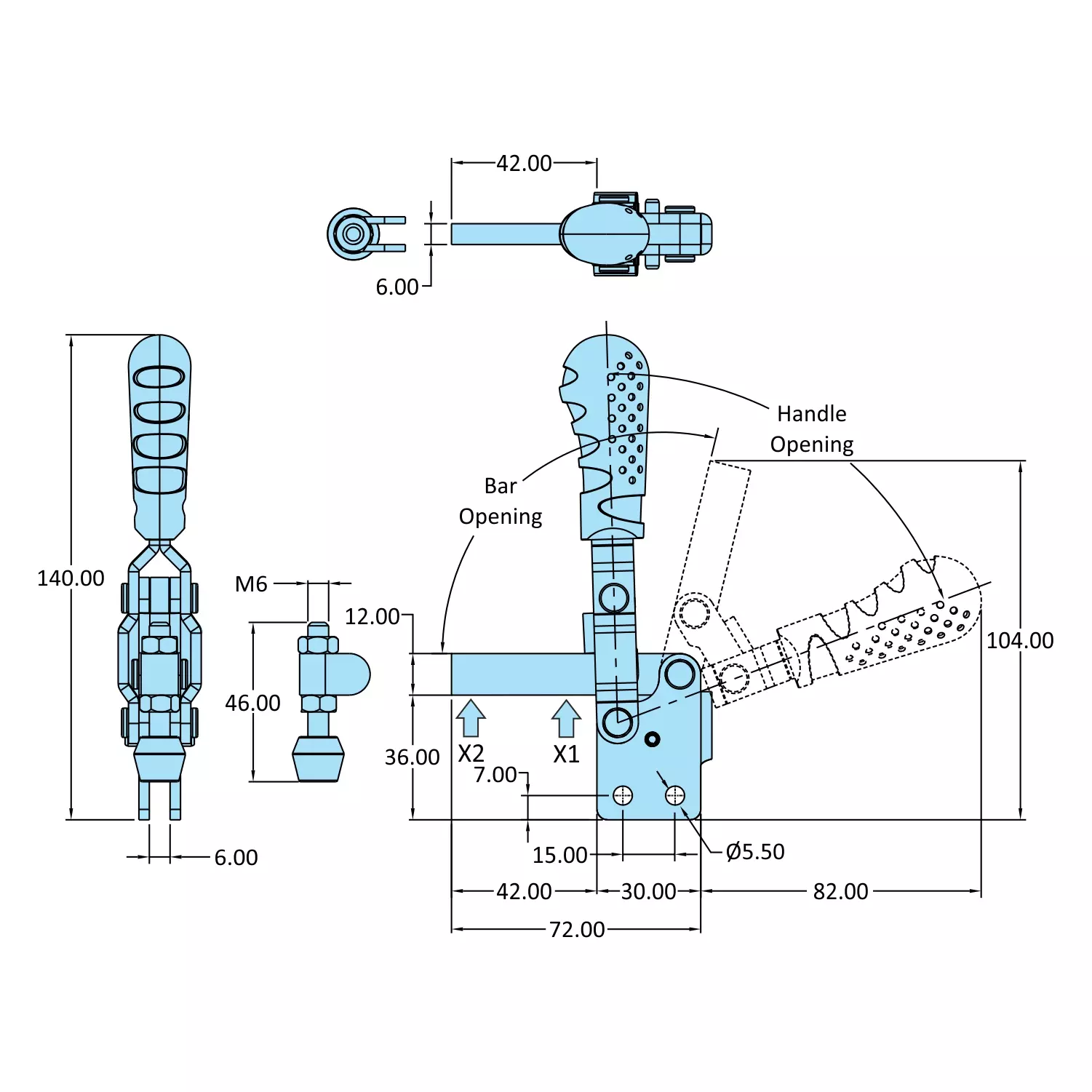 STEEL-SMITH Vertical Hold Down Action Medium Duty Clamps Straight Base 5.9 kN, VTC-2535-SB-BS