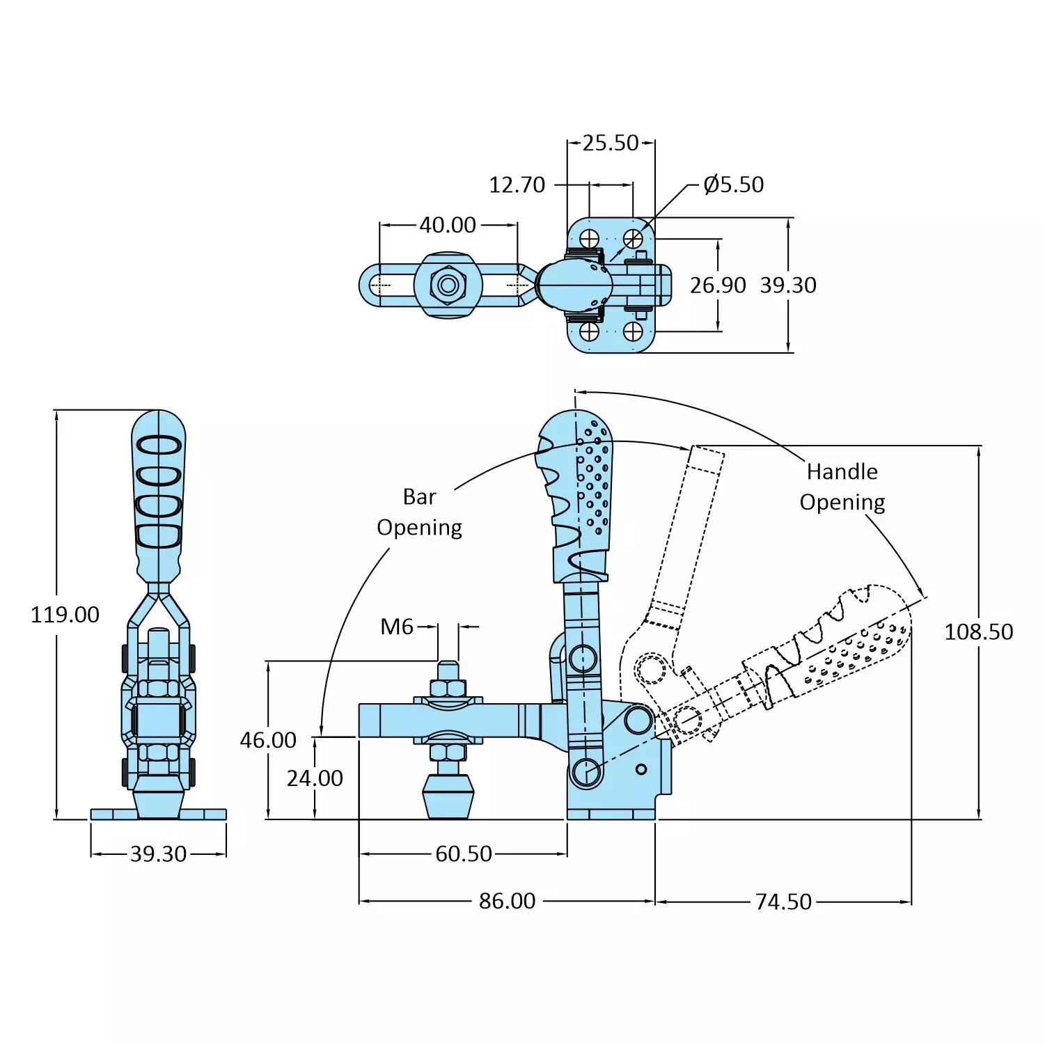 STEEL-SMITH Vertical Hold Down Action Toggle Clamp Flanged Base 1kN, VTC-202-UL