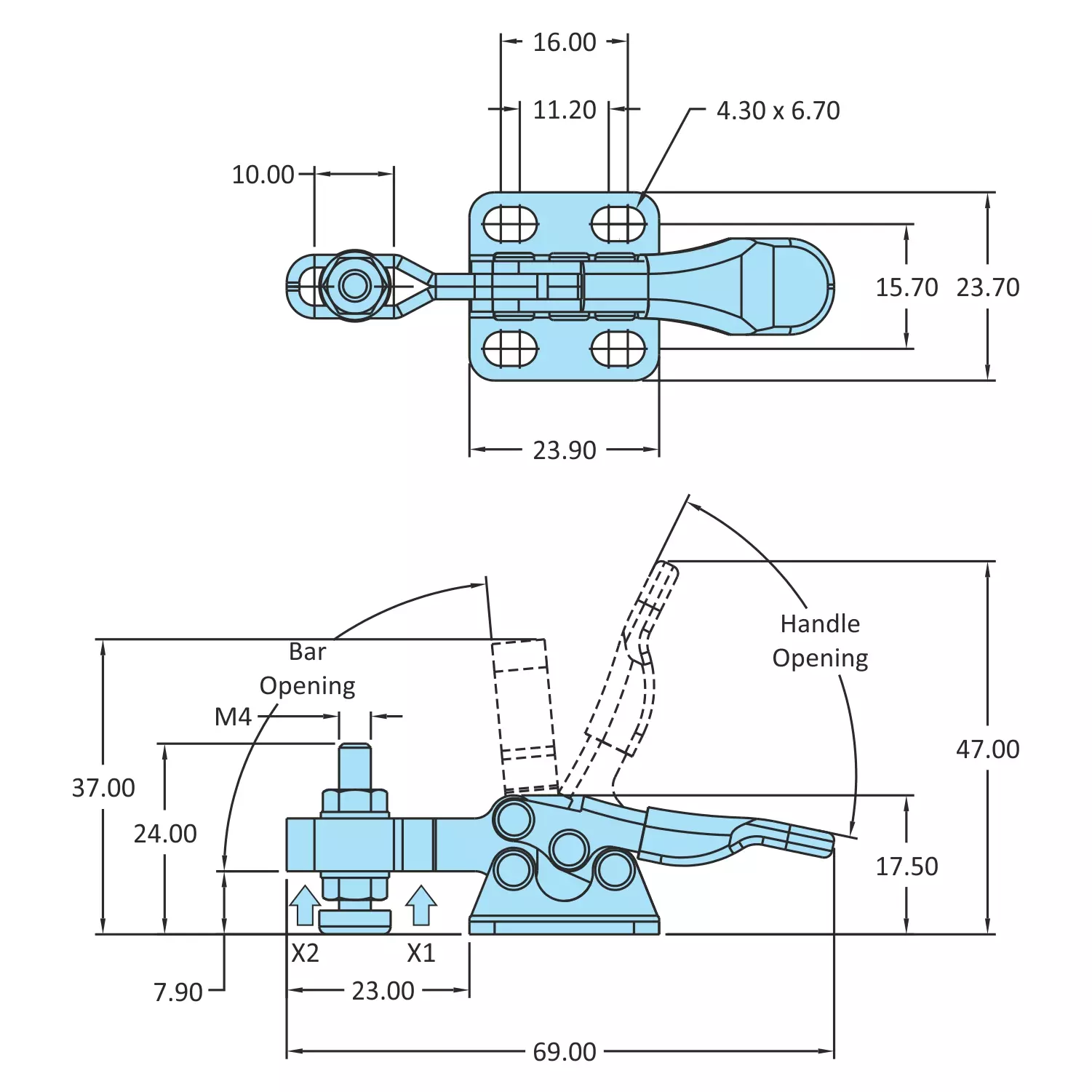 STEEL-SMITH Horizontal Hold Down Action Flange Base 0.30kN, H-205-U