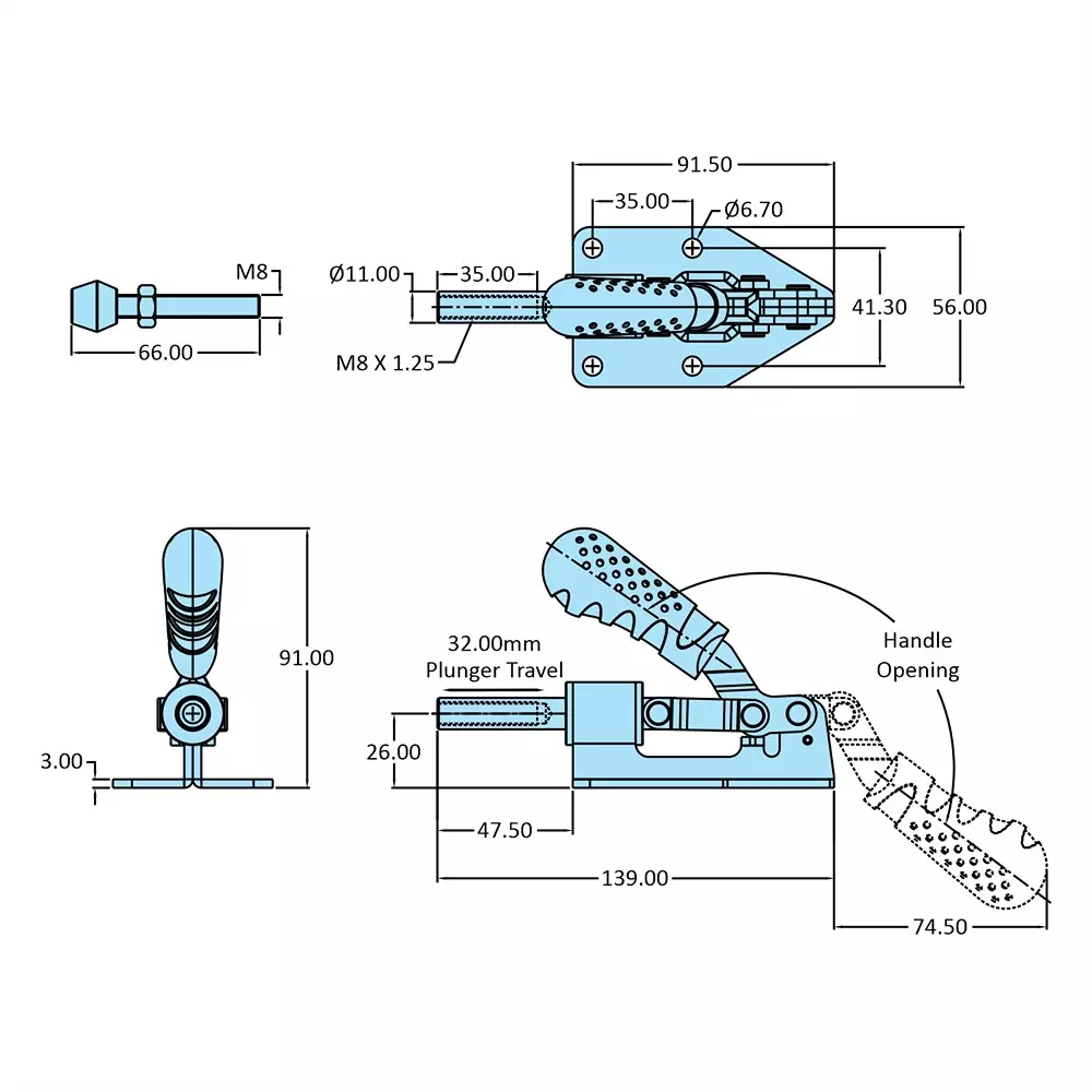 STEEL-SMITH Straight Line Action Toggle Clamp 7.80 kN HTC-630-LH
