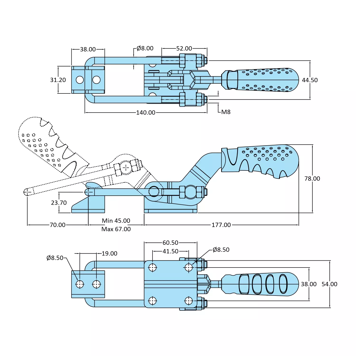 STEEL-SMITH Pull Action Clamp Flanged Base 8.8 kN, PAH-341-M25-SS