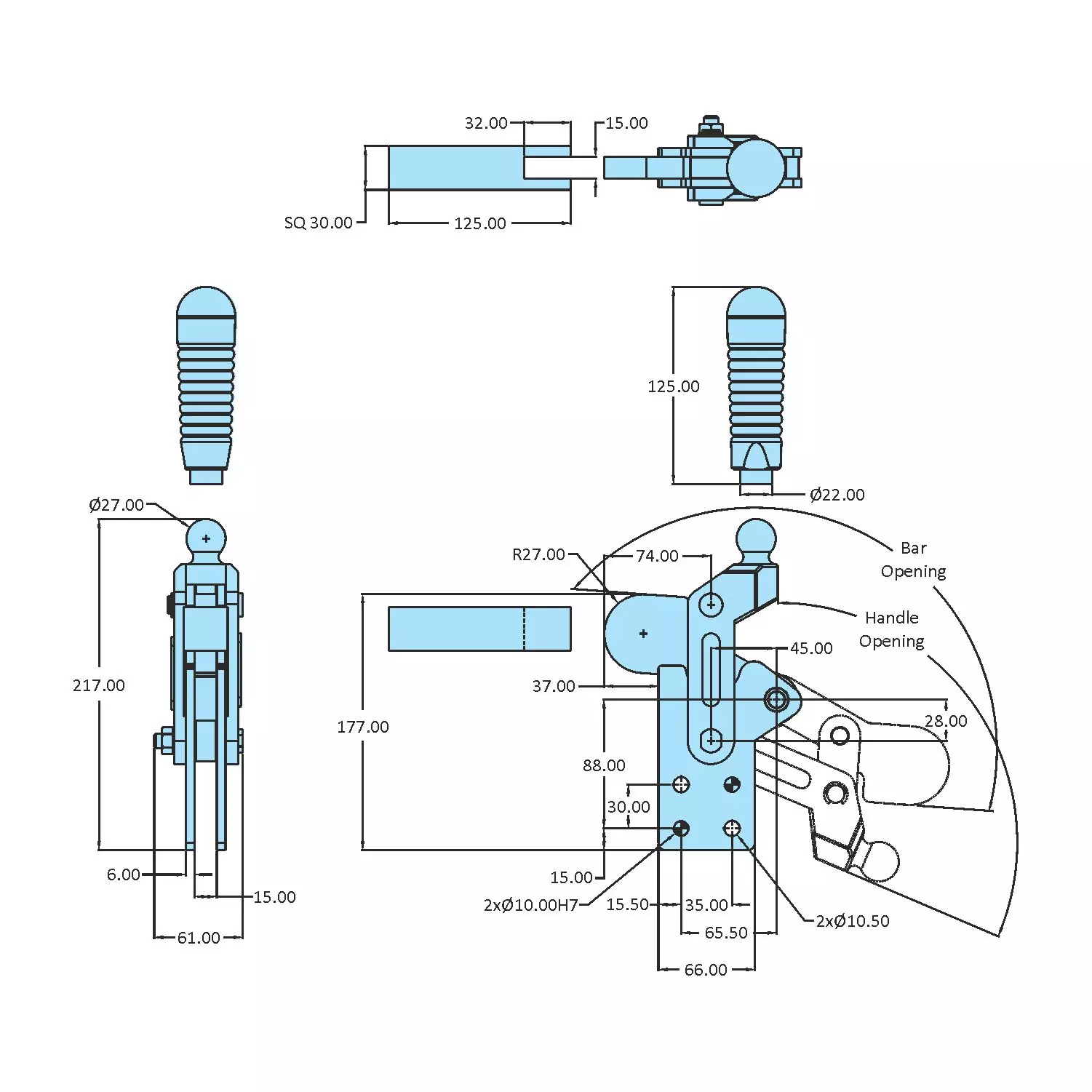 STEEL-SMITH Action Toggle Clamp Straight Base 24.50 kN, HV-BII-1000-BS