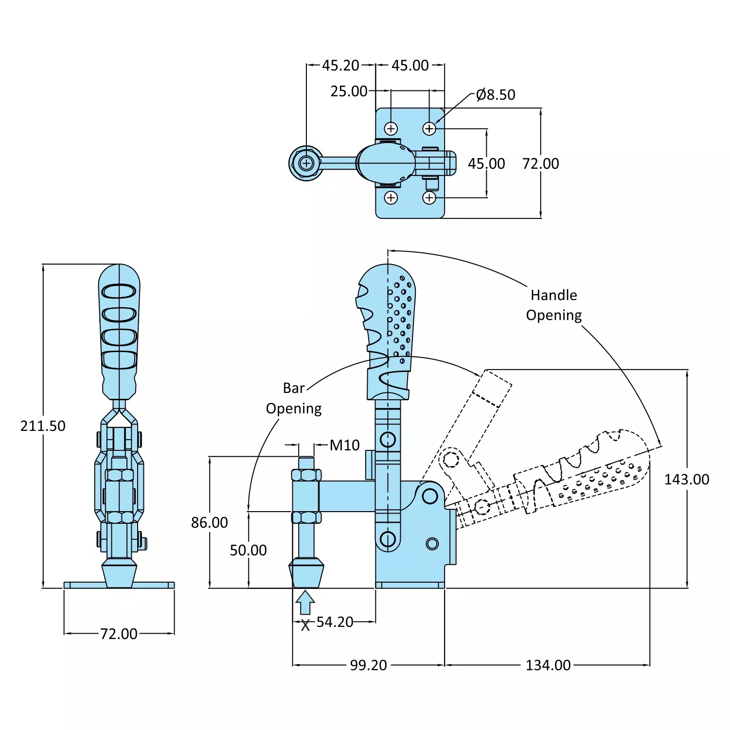 STEEL-SMITH Vertical Hold Down Action Medium Duty Clamps Flanged Base 4.9kN, VTC-5040-SF