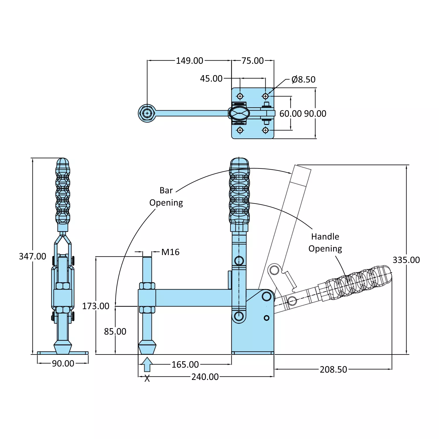STEEL-SMITH Vertical Hold Down Action Medium Duty Clamps Flanged Base 5.9kN, VTC-85150-SF