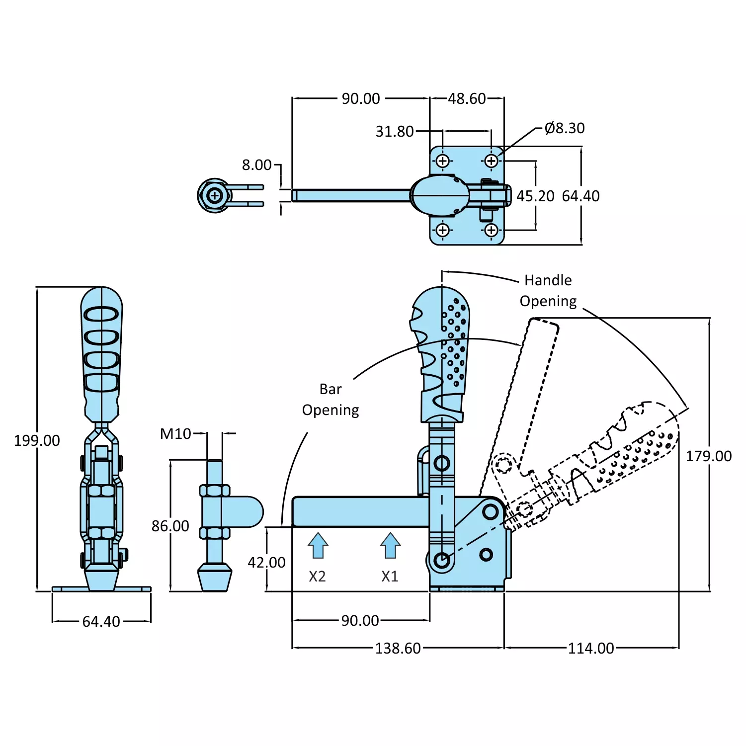 STEEL-SMITH Vertical Hold Down Action Toggle Clamp Flanged Base 3.4kN, VTC-210-S