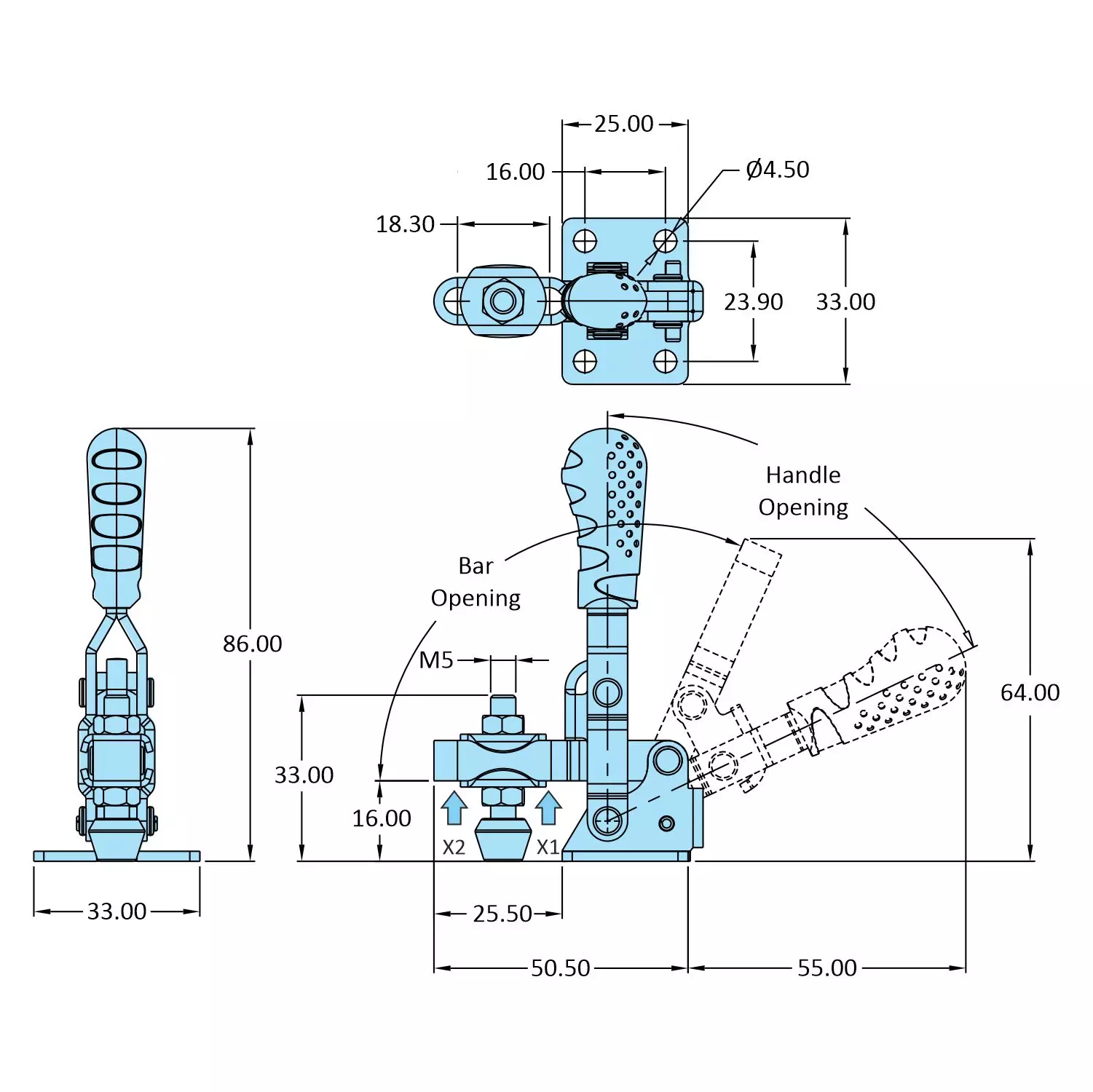 STEEL-SMITH Vertical Hold Down Action Toggle Clamp Flanged Base 0.5kN, VTC-201-U-SS
