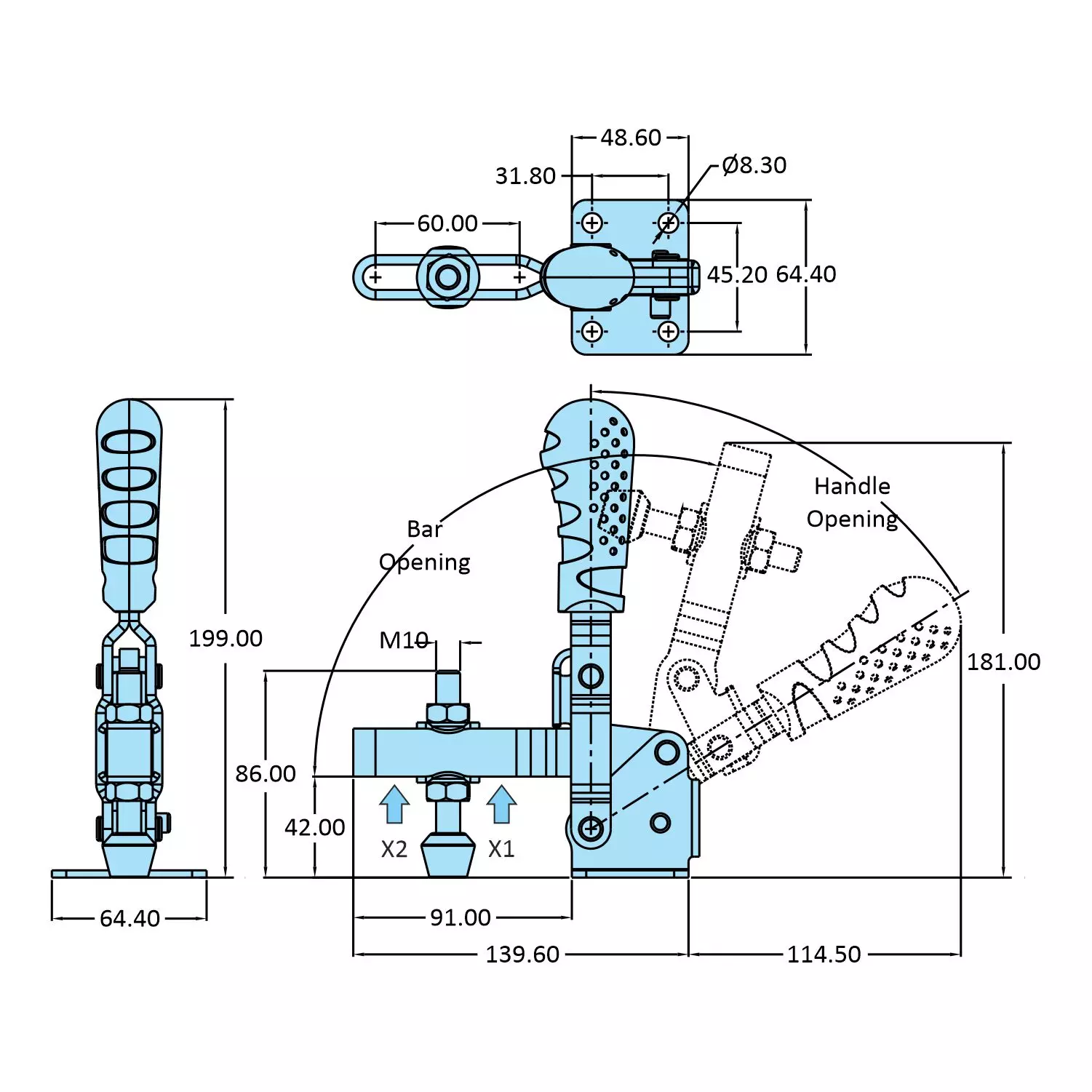 STEEL-SMITH Vertical Hold Down Action Toggle Clamp Flanged Base 2.7kN, VTC-210-U-SS