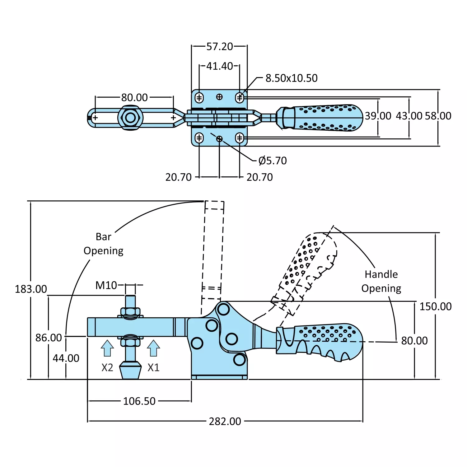 STEEL-SMITH Horizontal Hold Down Action Clamps Flanged Base 3.4 kN, H-237-U-AB