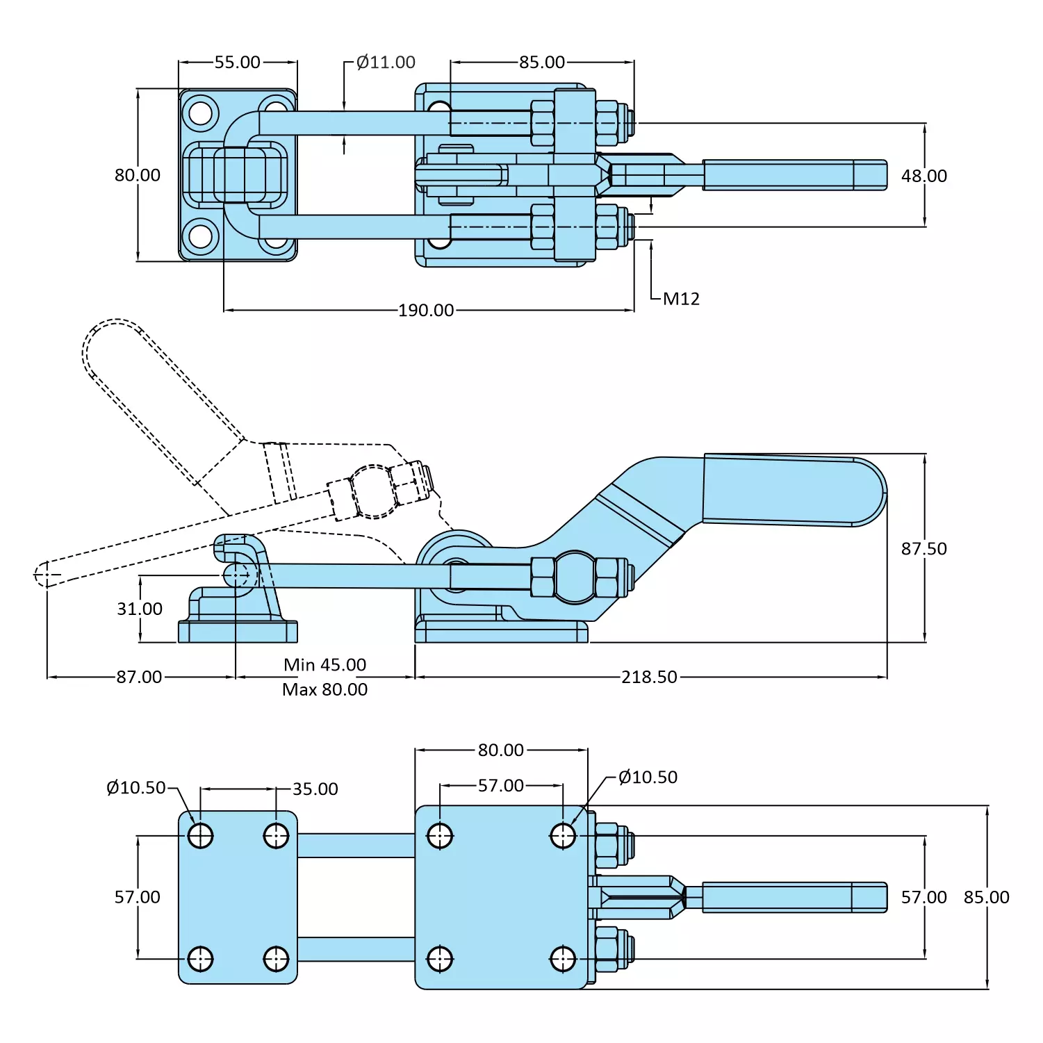STEEL-SMITH Pull Action Clamp Flanged Base 29.4 kN, PAH-3062-M25