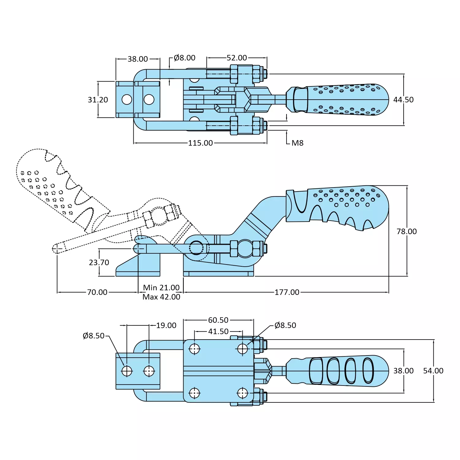 STEEL-SMITH Pull Action Clamp Flanged Base 8.8 kN, PAH-341-SS