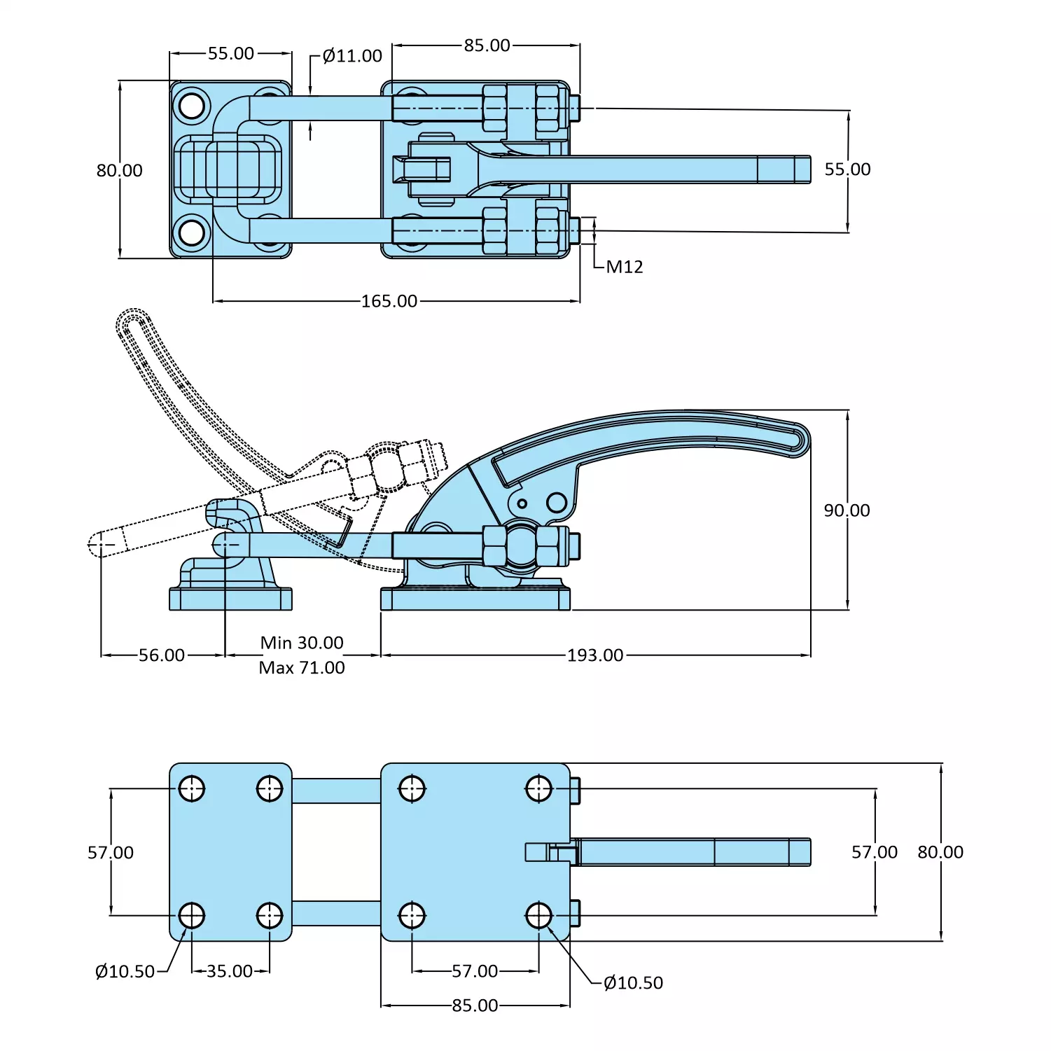 STEEL-SMITH Pull Action Clamp Flanged Base 34.30 kN, PAH-385