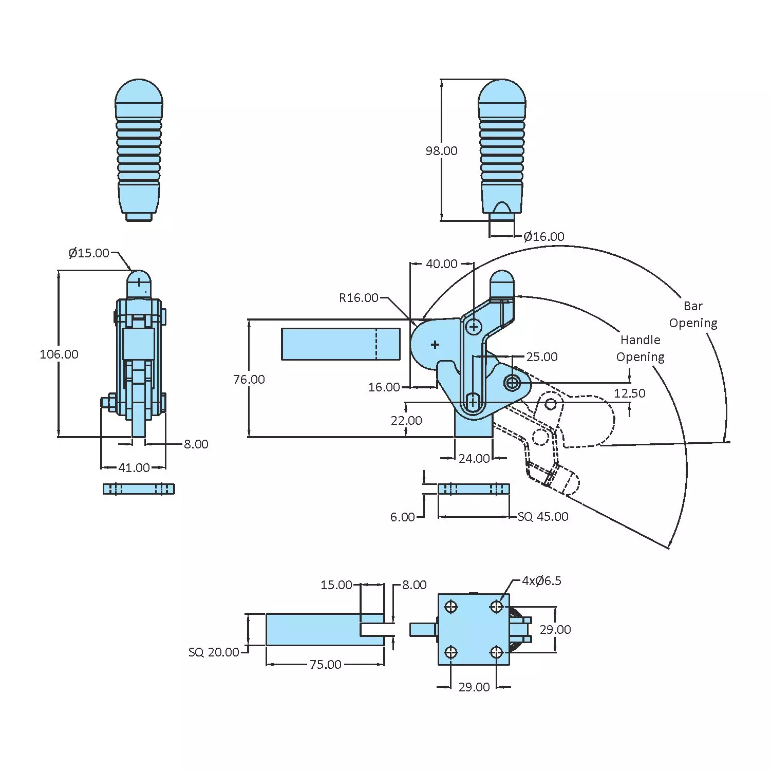 STEEL-SMITH Toggle Clamps Swivel Base 4.9kN, HV-BII-200