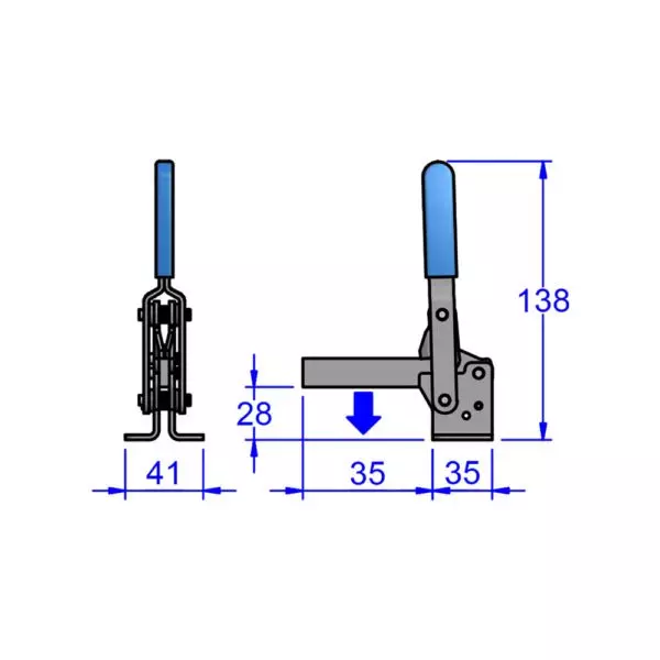 sandfield-mg-series-vertical-action-hold-down-toggle-clamp-base-mount-mild-steel-fixed-50-mm-bar-length-mg3-sb