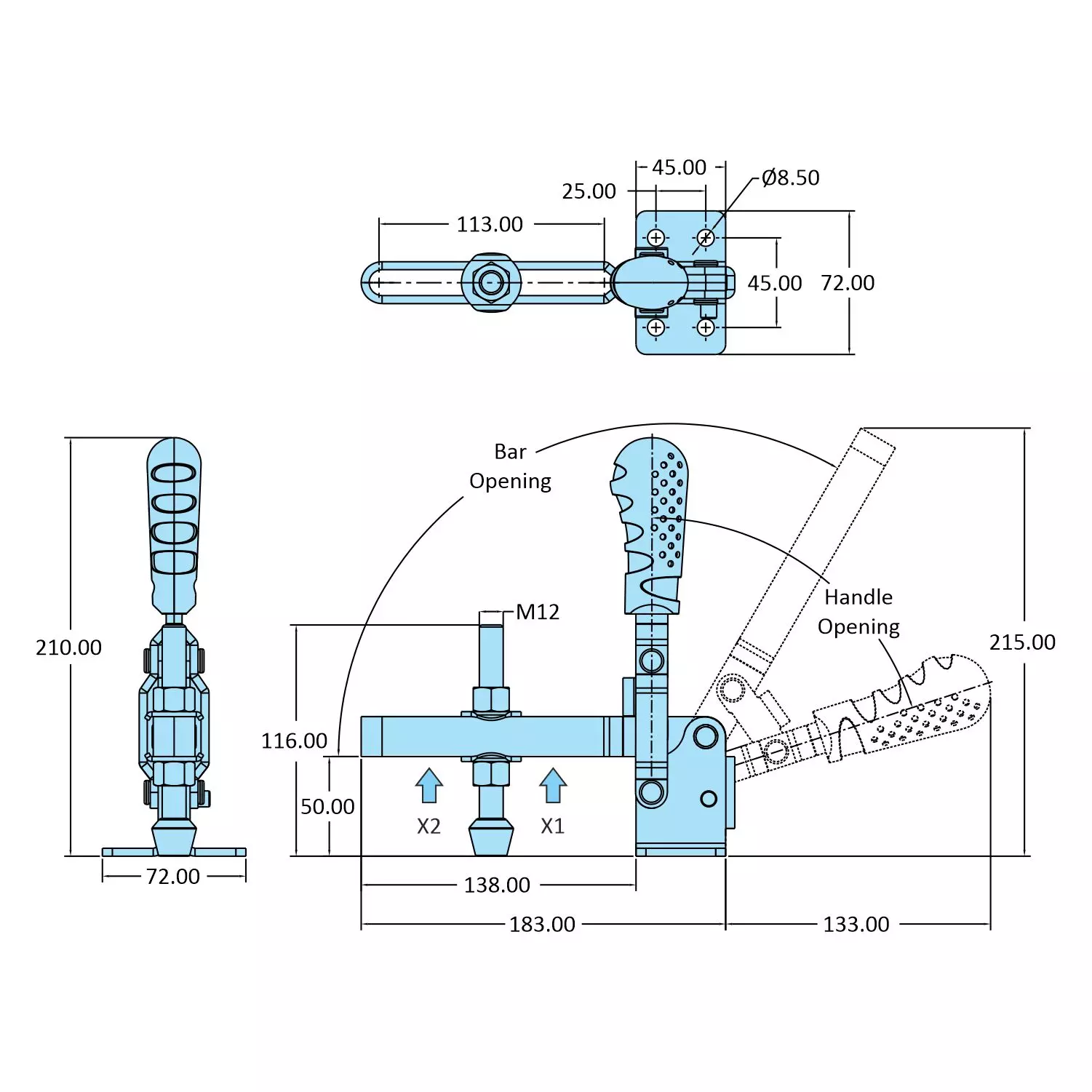 STEEL-SMITH Vertical Hold Down Action Medium Duty Clamps Flanged Base 3.4kN, VTC-50125-UB